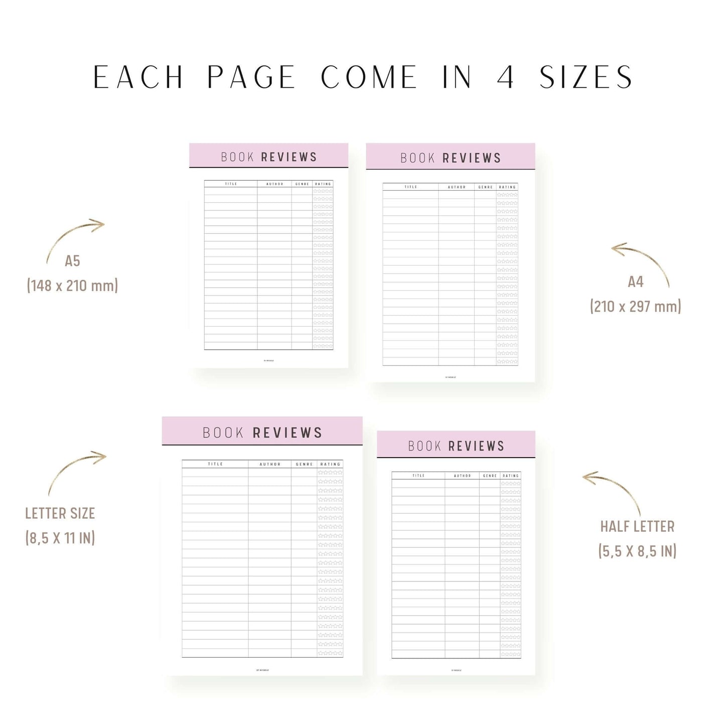 A4, A5, Letter, Half Letter Book Review Template Printable
