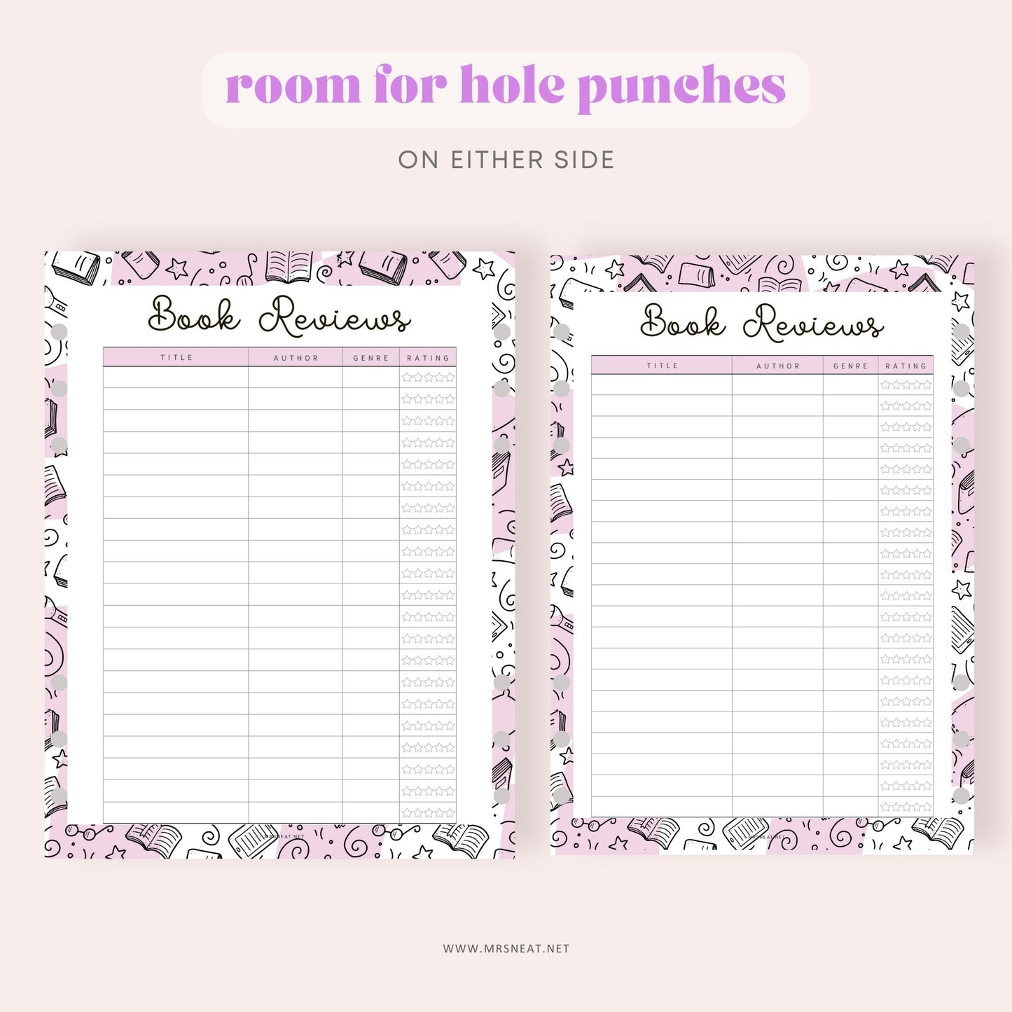 Rating Book List, Book Reviews Template Printable, 5 Colors, A4, A5, Letter, Half Letter, PDF Fillable, Digital Planner