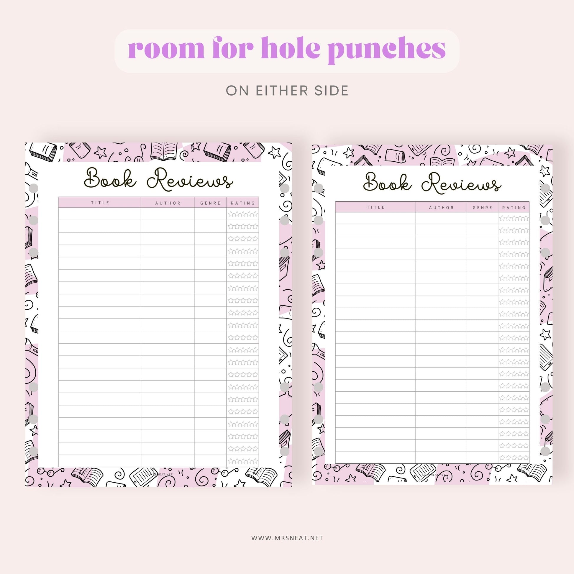 Rating Book List, Book Reviews Template Printable, 5 Colors, A4, A5, Letter, Half Letter, PDF Fillable, Digital Planner