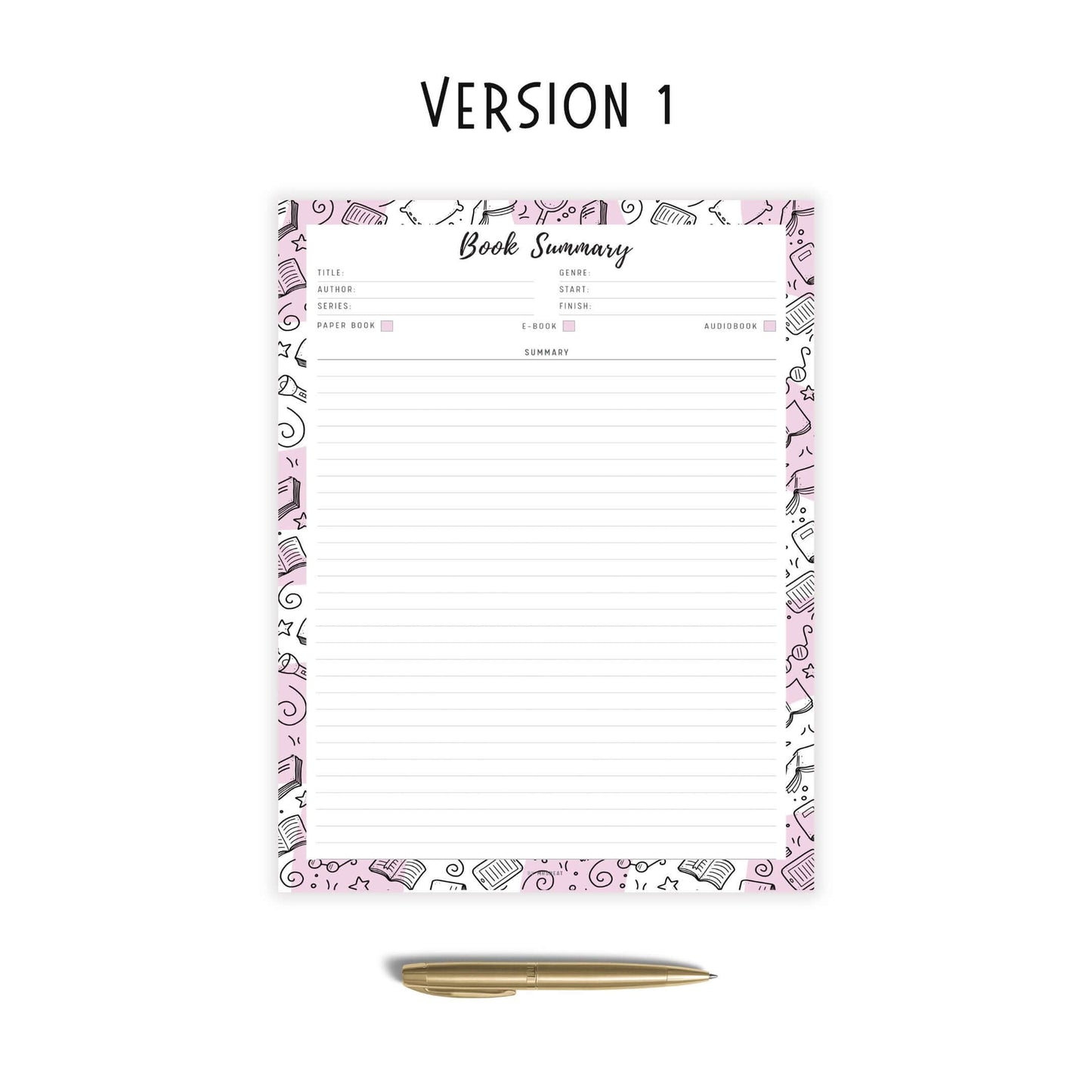 Book Summary Template Printable, 2 versions, 5 Colors, A4, A5, Letter, Half Letter, Digital Planner