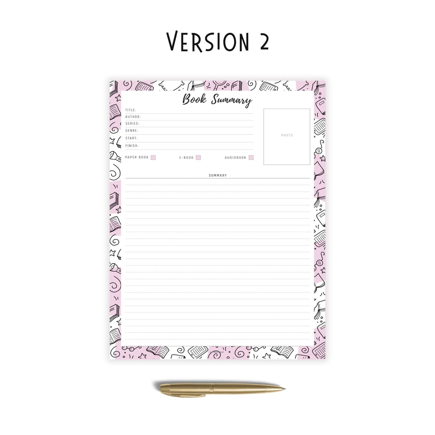 Book Summary Template Printable, 2 versions, 5 Colors, A4, A5, Letter, Half Letter, Digital Planner