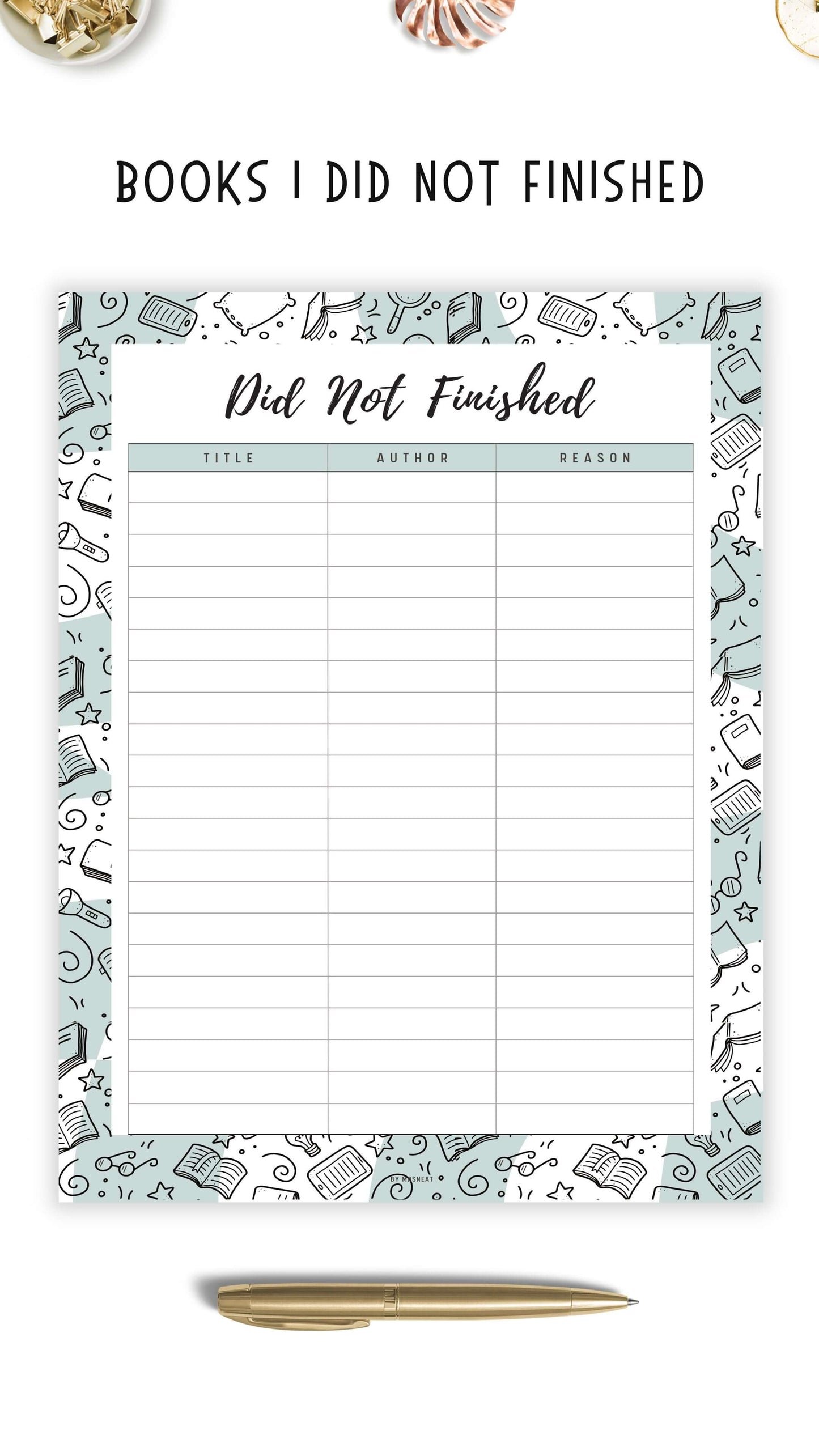 Books I Did Not Finished Template Printable, 5 colors : Blue, Neutral, Green, Pink, Peach, 4 sizes : A4, A5, Letter, Half Letter, Digital Planner