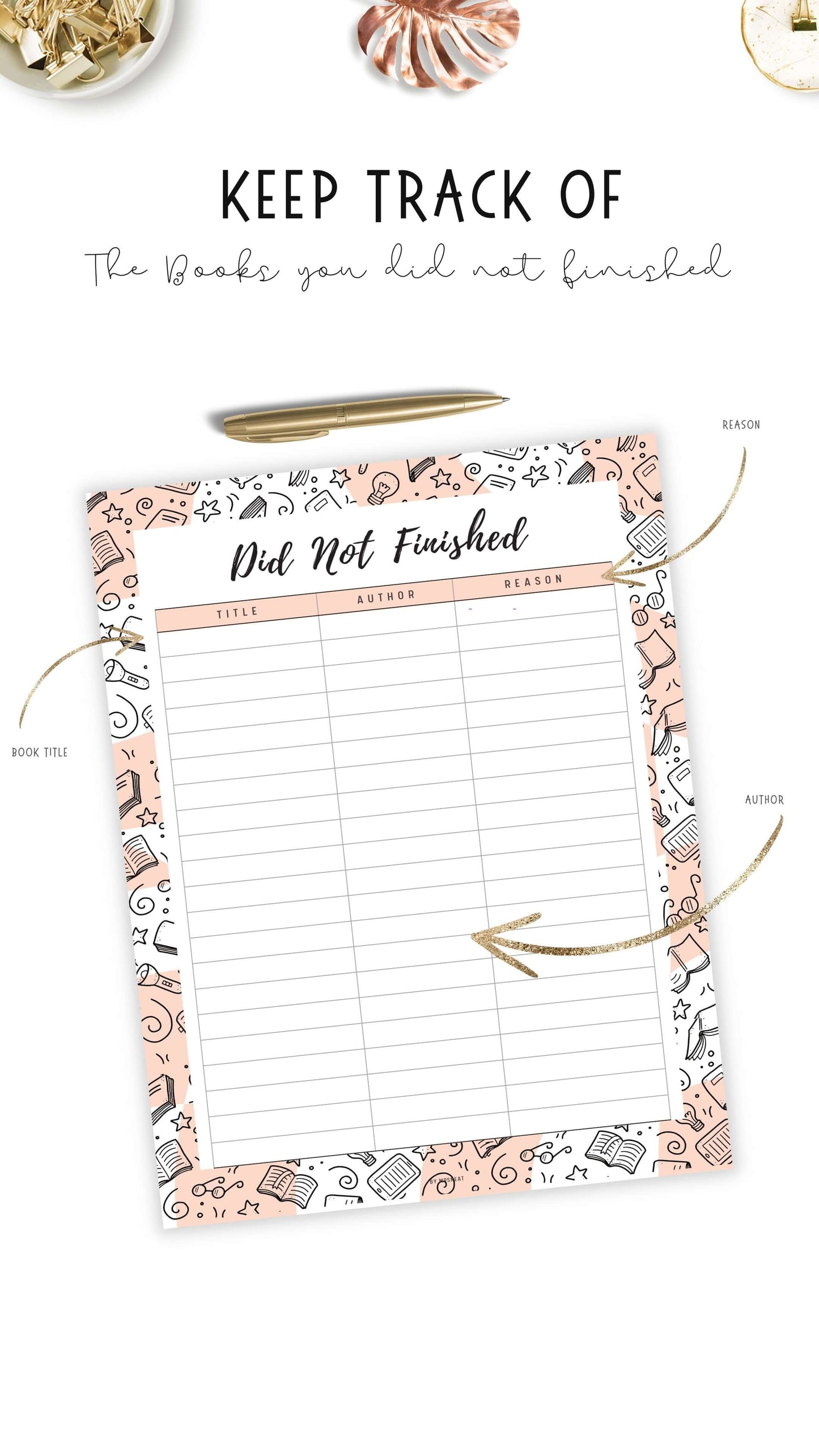 Books I Did Not Finished Template Printable, 5 colors : Blue, Neutral, Green, Pink, Peach, 4 sizes : A4, A5, Letter, Half Letter, Digital Planner
