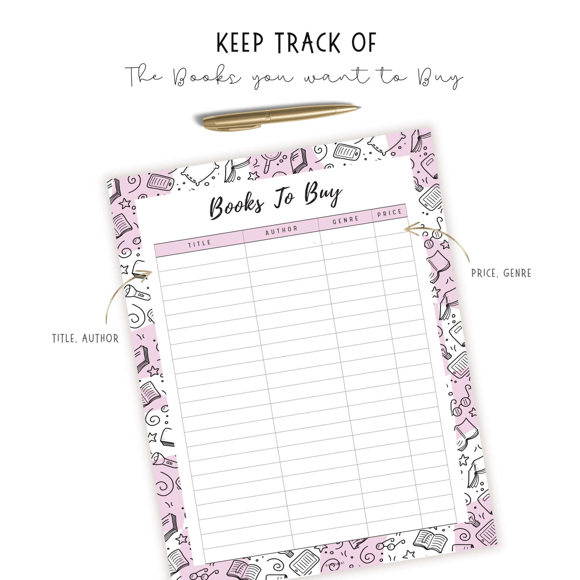 Books To Buy Template Printable, Pink, Peach, Blue, Green, Neutral, A4, A5, Letter, Half Letter, Digital Planner