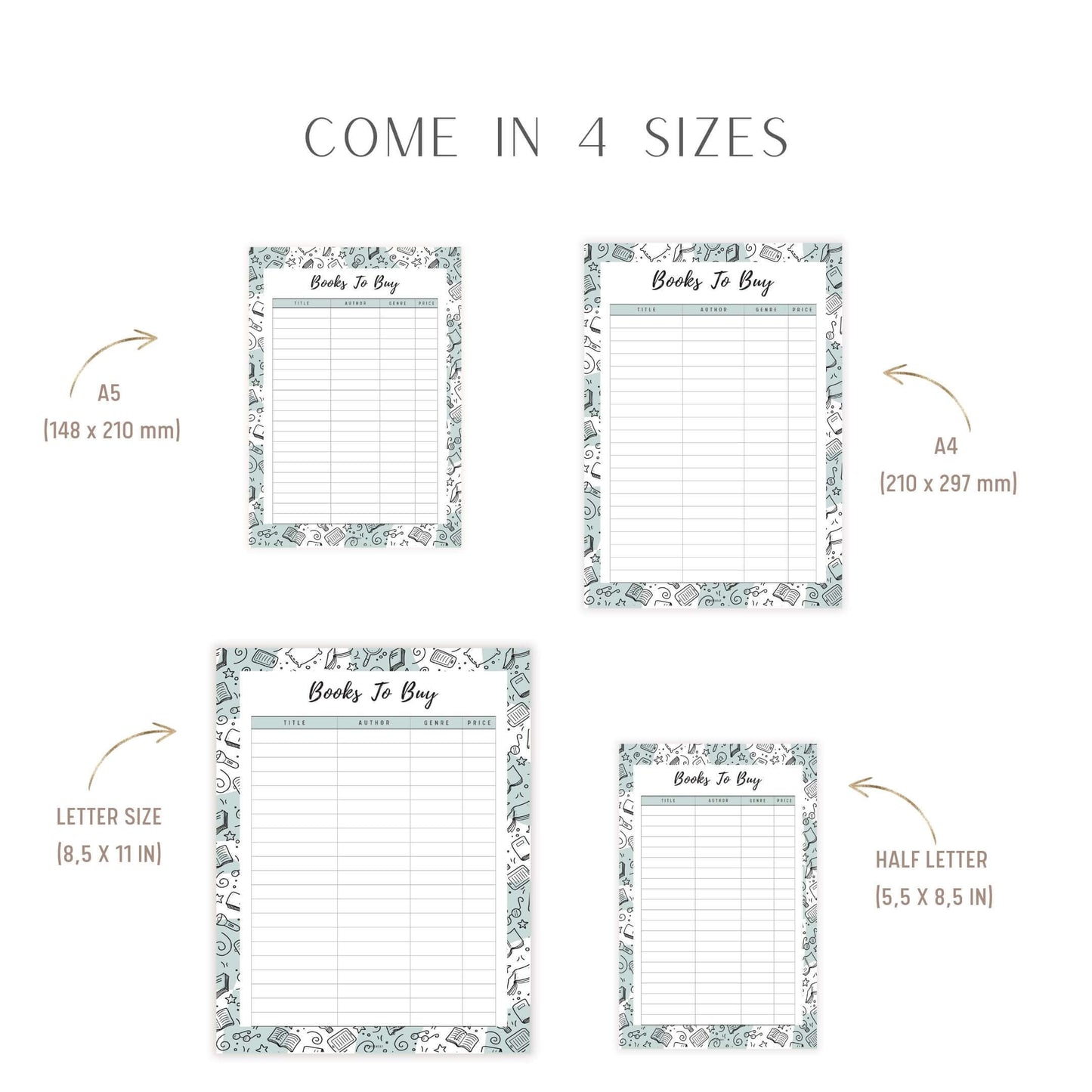 Books To Buy Template Printable, Pink, Peach, Blue, Green, Neutral, A4, A5, Letter, Half Letter, Digital Planner