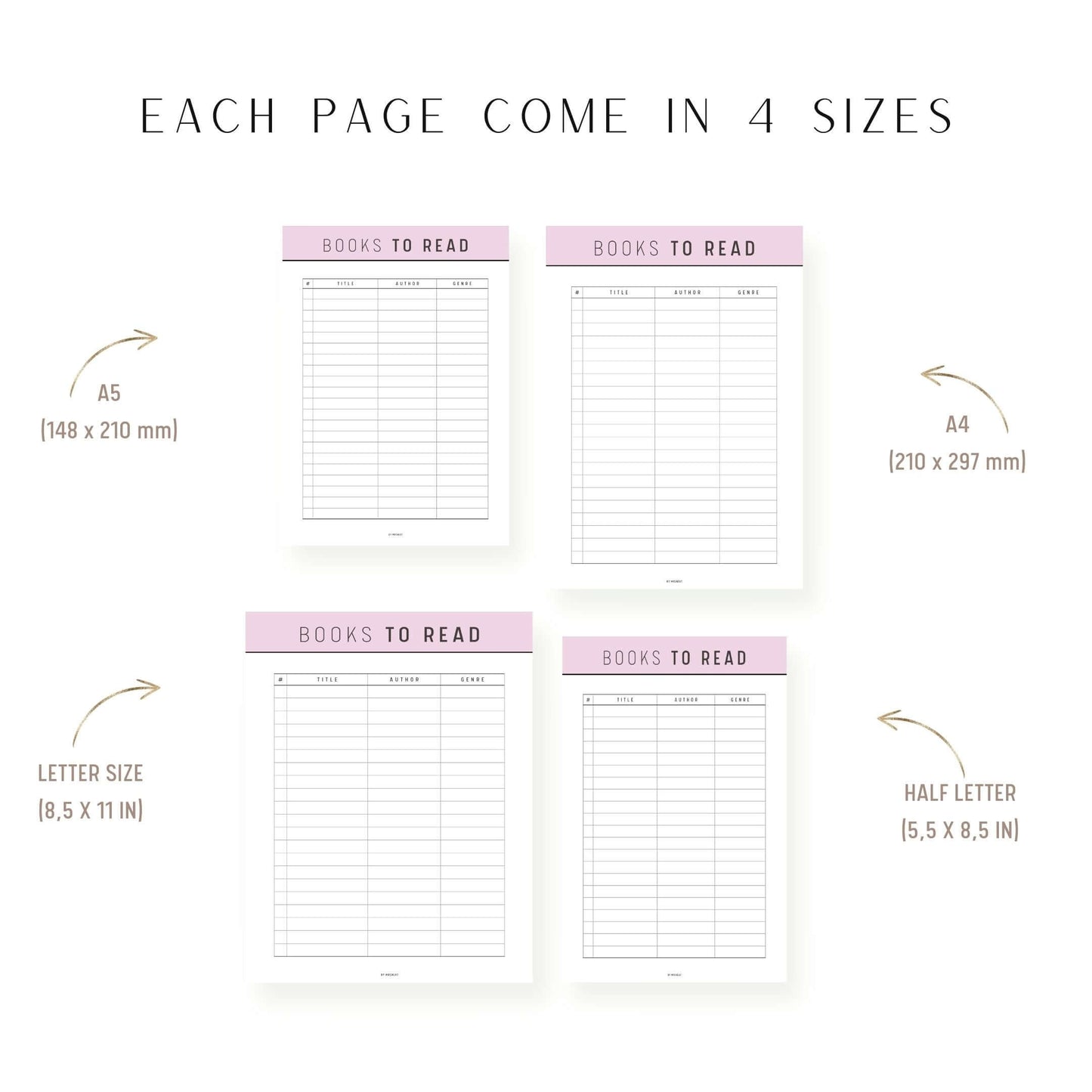 A4, A5, Letter, Half Letter Books to Read List Template Printable
