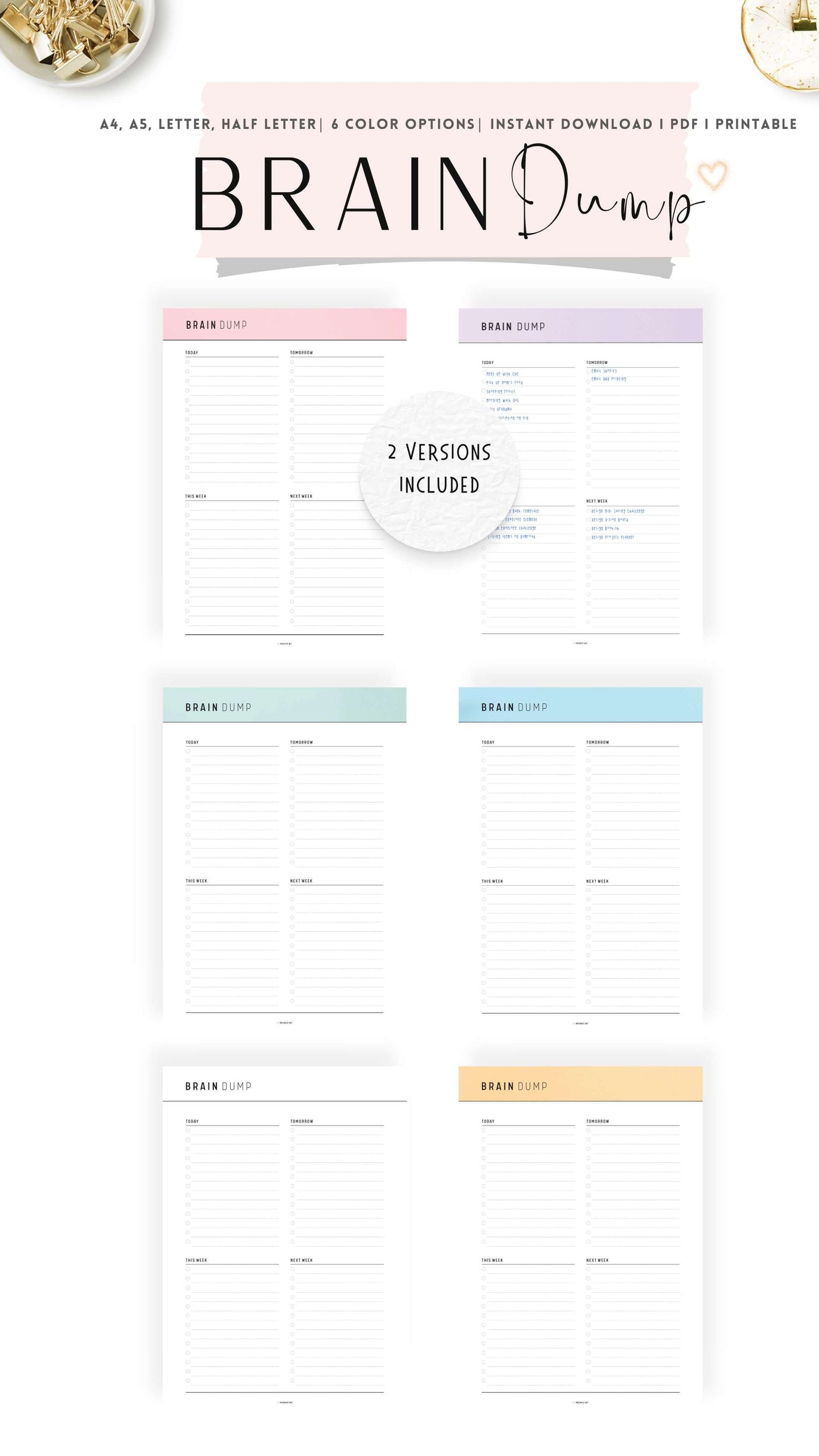 Colorful Brain Dump Template PDF