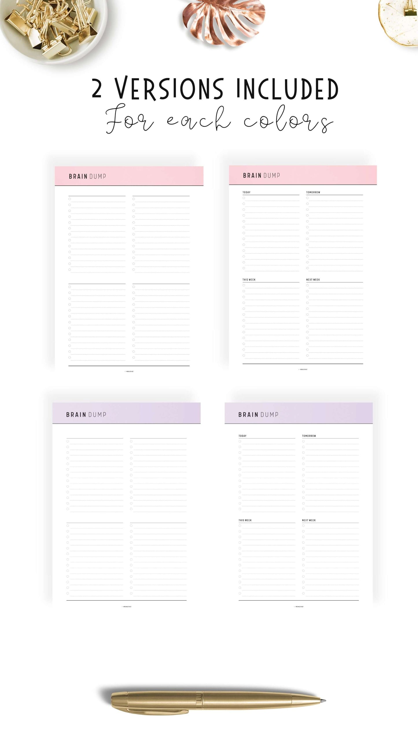 2 Versions Brain Dump Template PDF