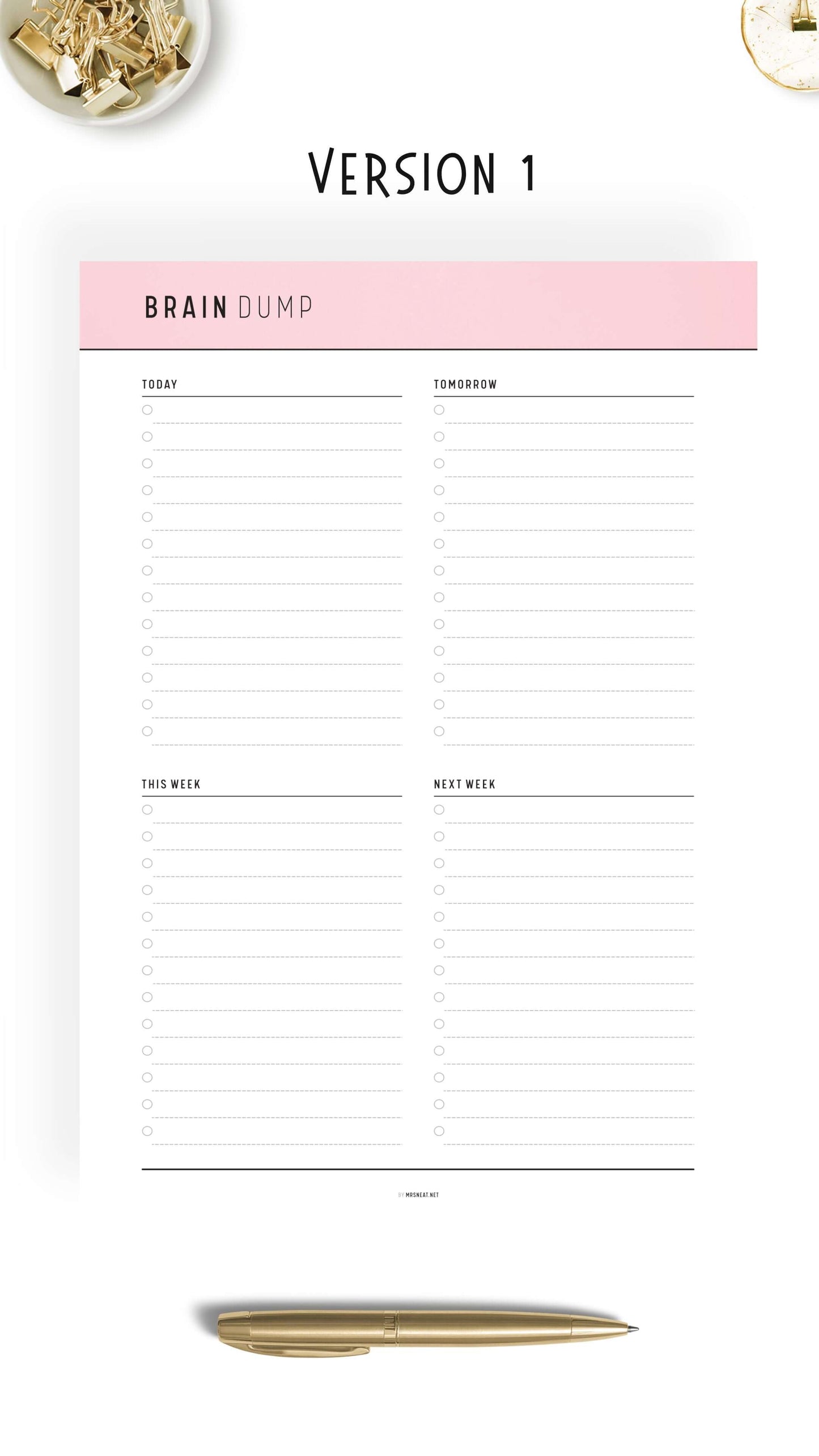 Pink Brain Dump Template PDF