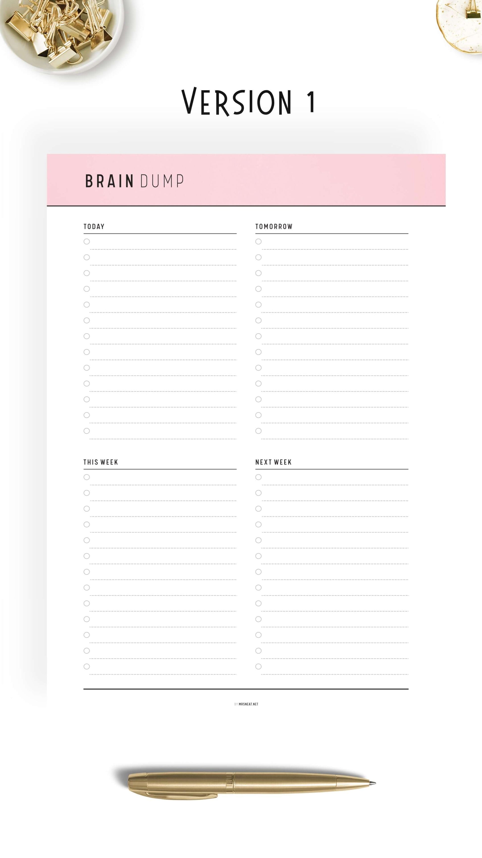 Pink Brain Dump Template PDF