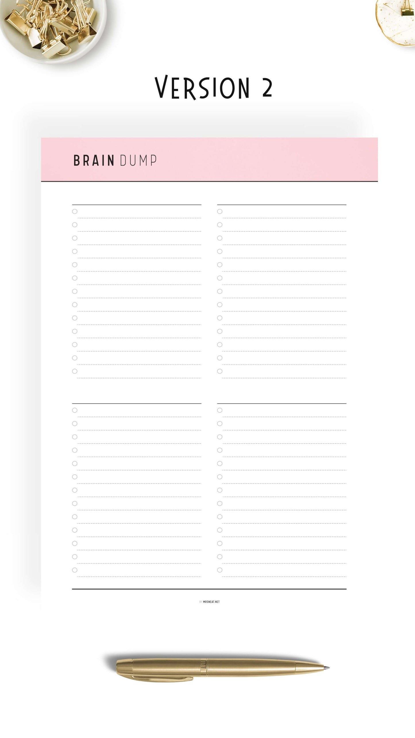 Pink Brain Dump Template PDF