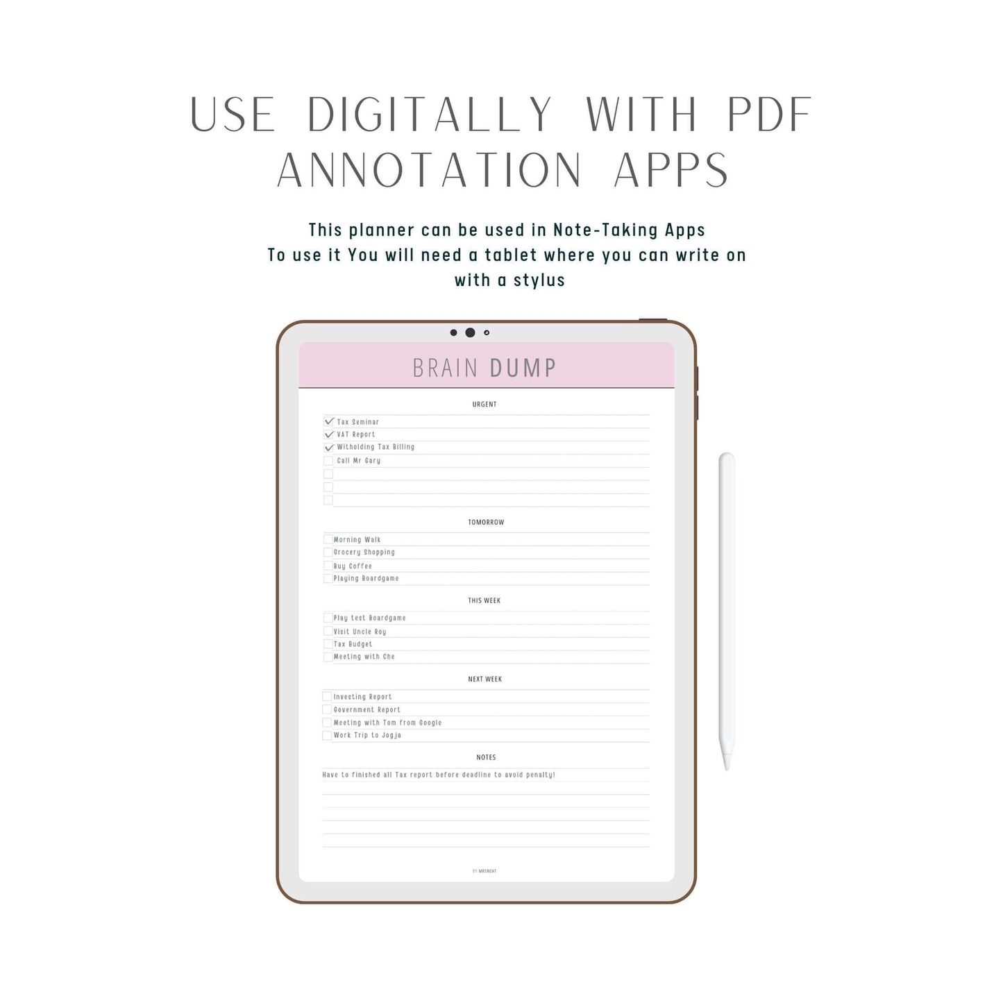 Brain Dump Template PDF