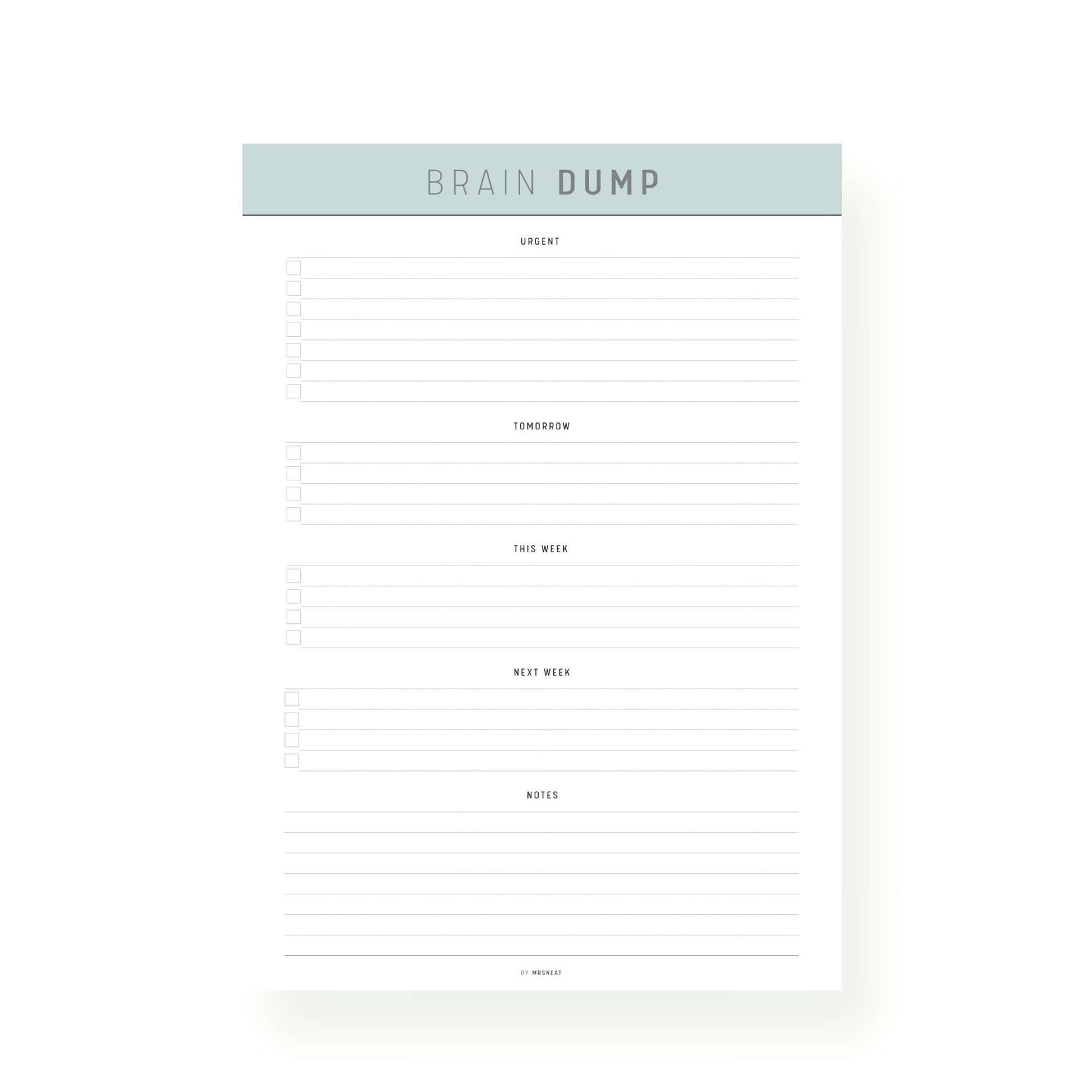 Green Brain Dump Template PDF