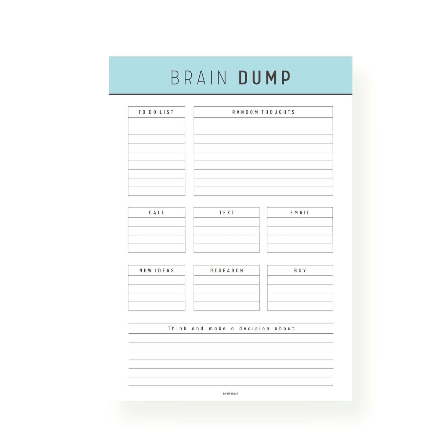 Blue Brain Dump Planner Printable