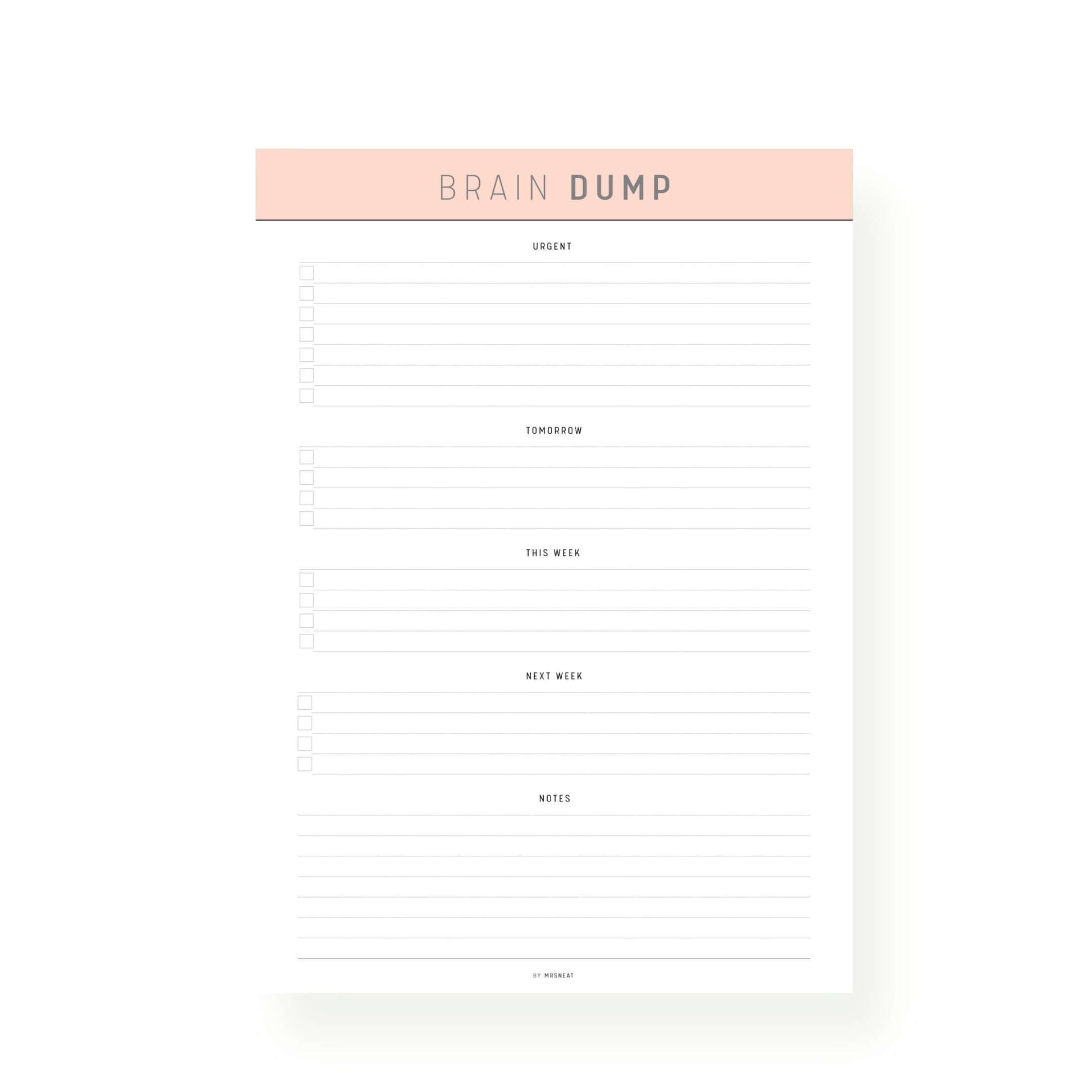 Orange Brain Dump Template PDF