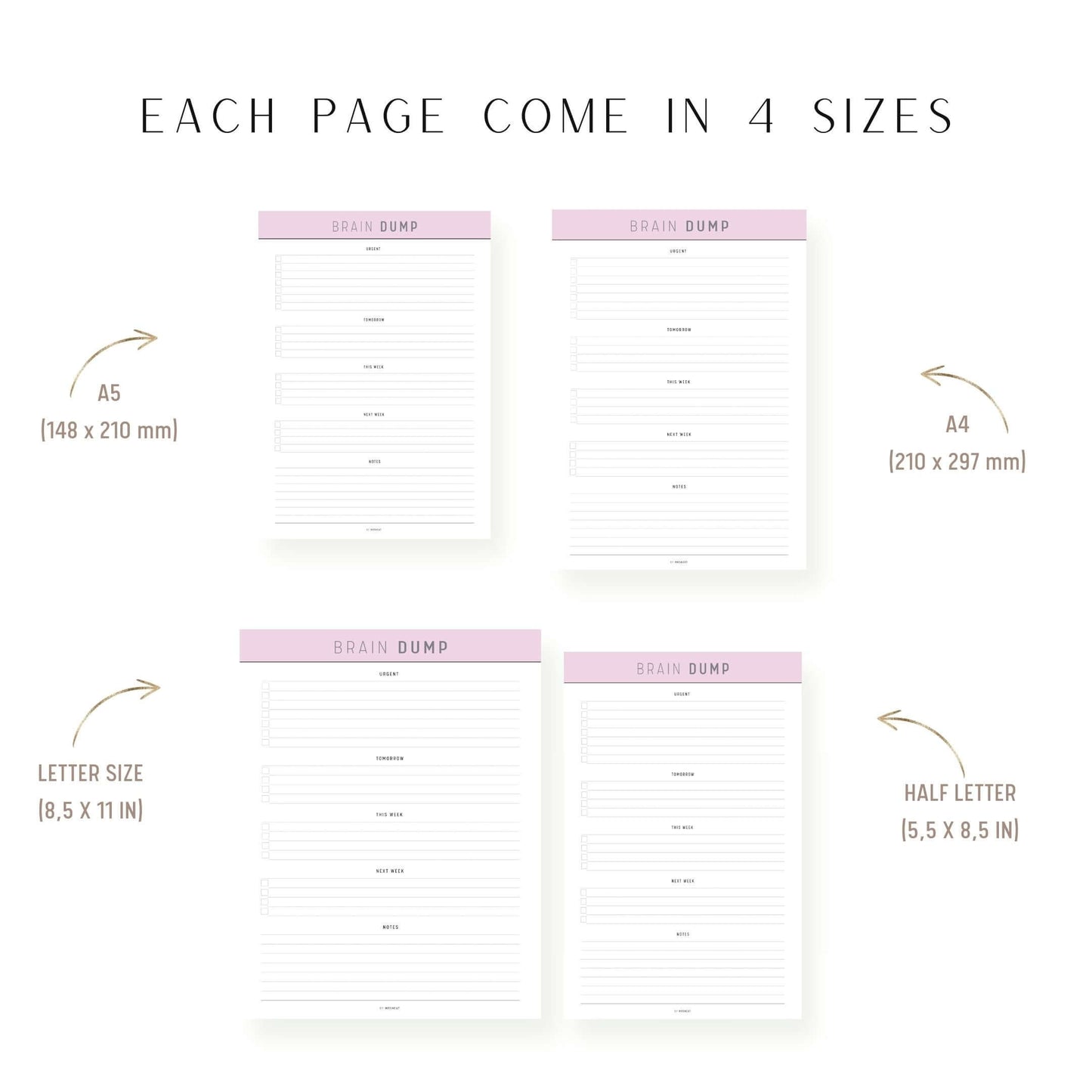 A4, A5, Letter, Half Letter Brain Dump Template PDF