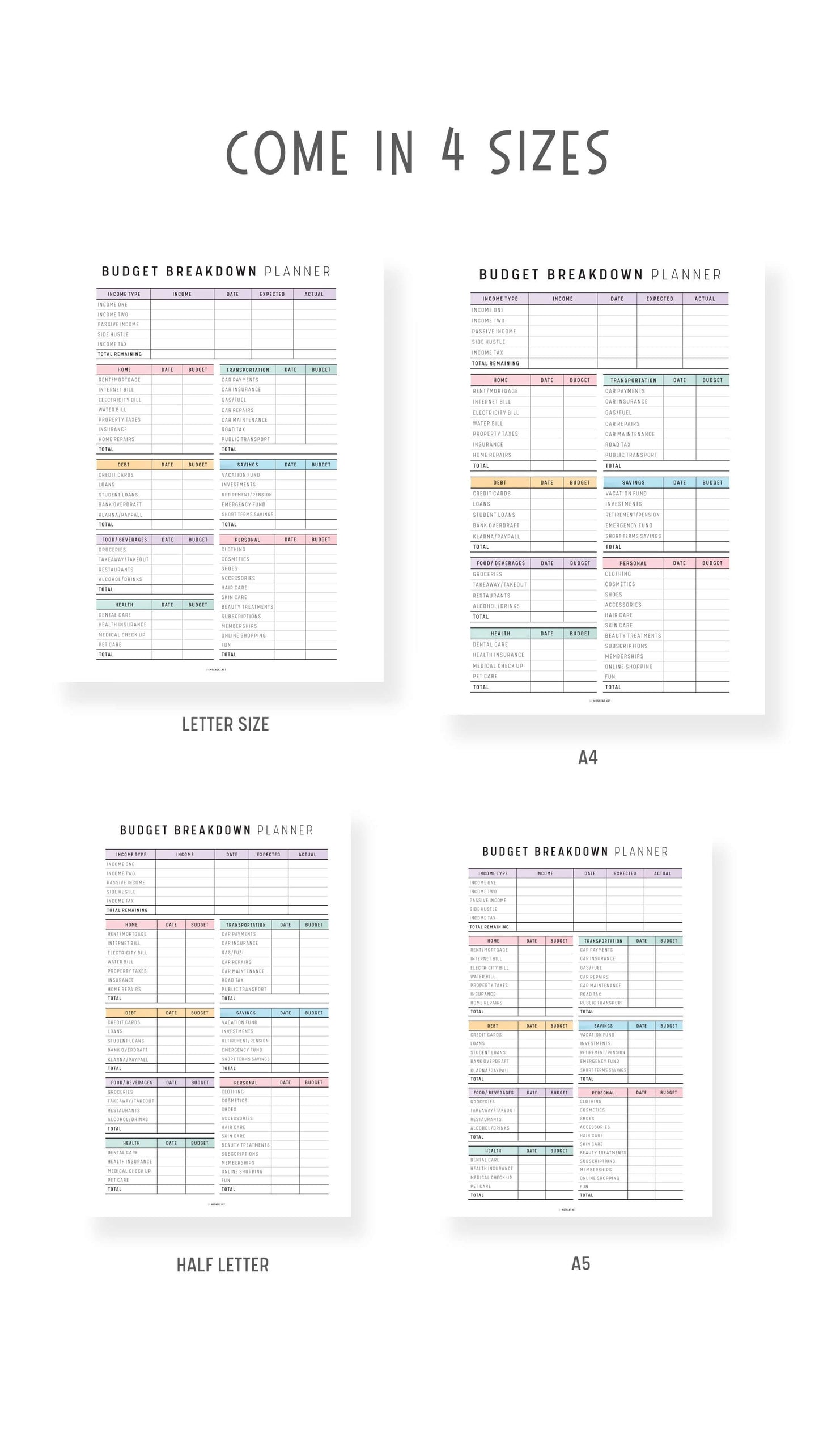Best Monthly Budget Planner Template Printable, Budget Breakdown Template, Colorful Planner, Minimalist Planner, A4, A5, Letter, Half Letter, PDF