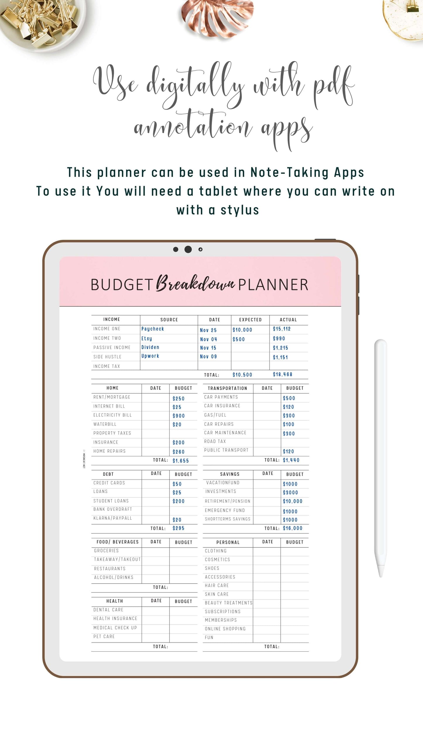 Digital Budget Breakdown Planner Template