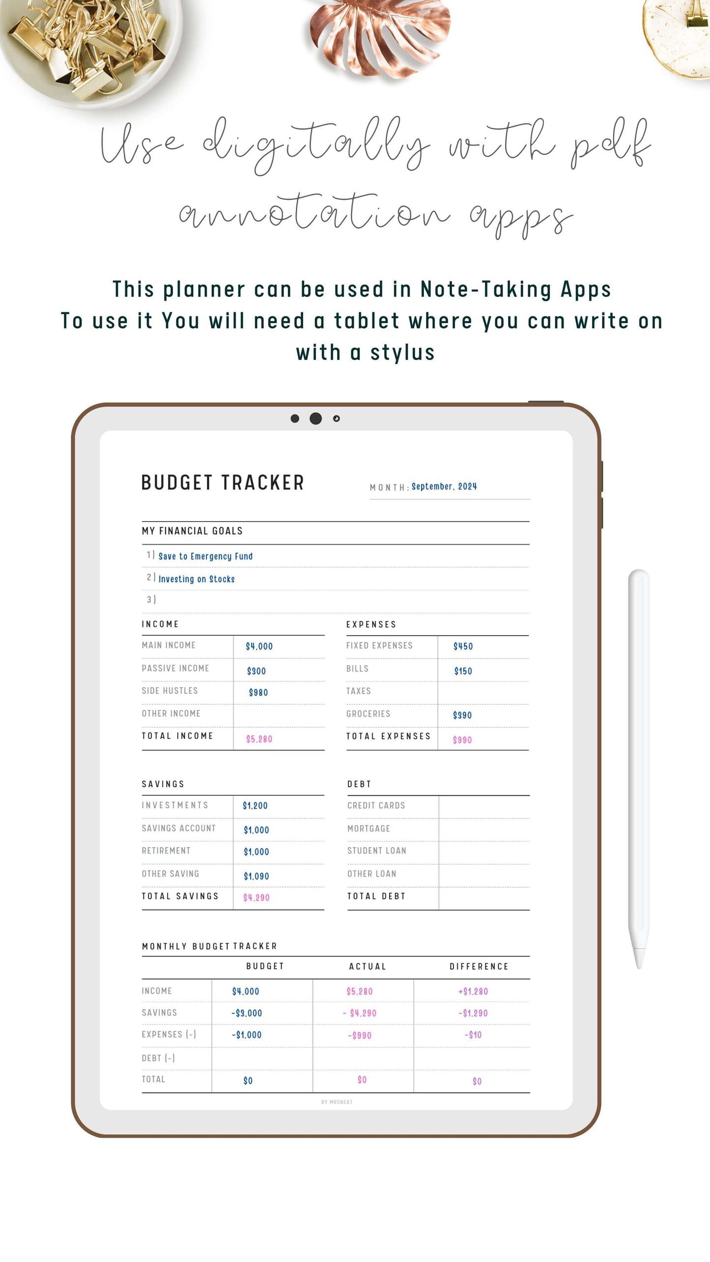Digital Minimalist Monthly Budget Tracker