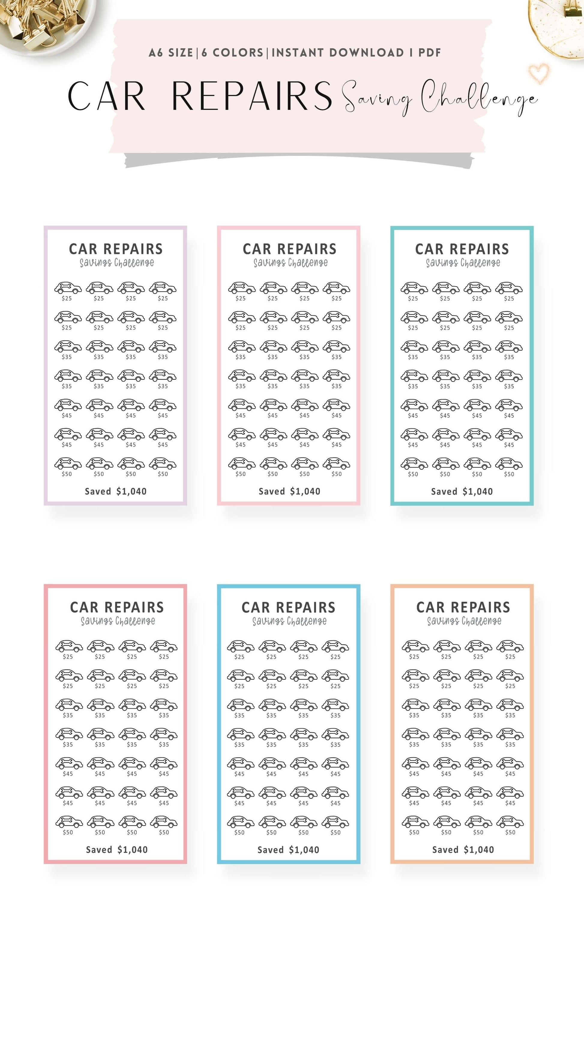 Vehicle Maintenance A6 Mini Saving Challenge
