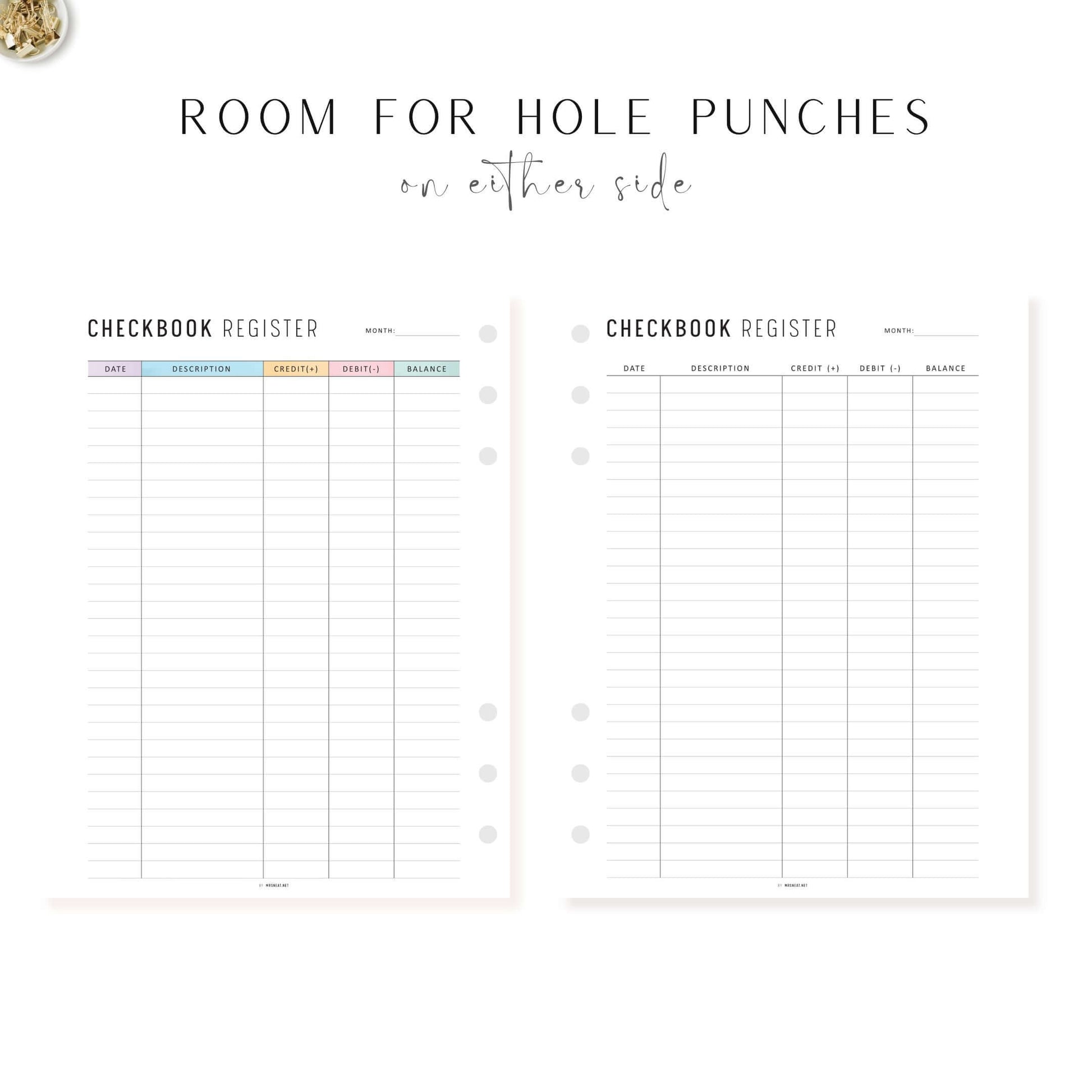 Checkbook Register Printable, Minimalist and Colorful Page, A4, A5, Letter, Half Letter