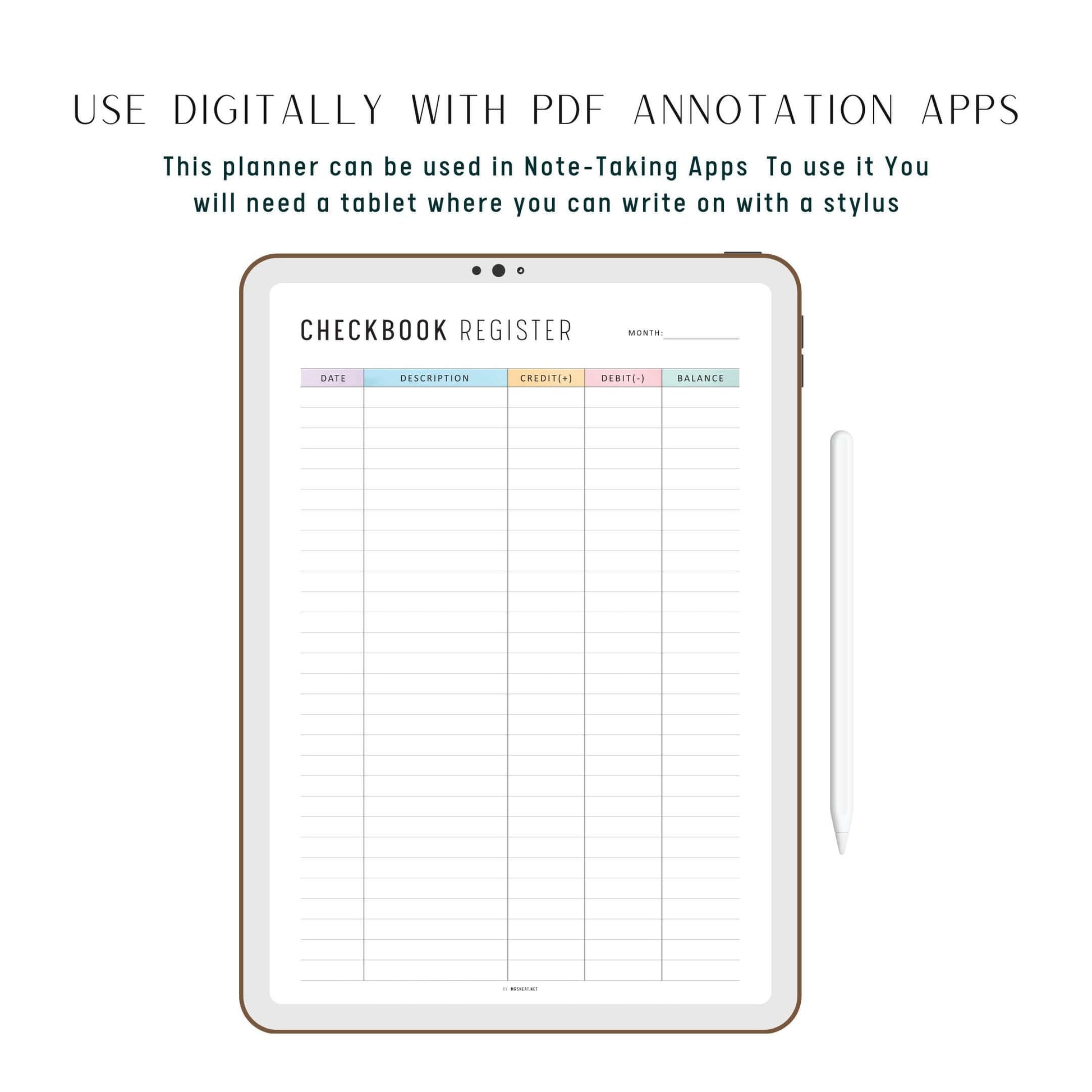Checkbook Register Printable, Minimalist and Colorful Page, A4, A5, Letter, Half Letter