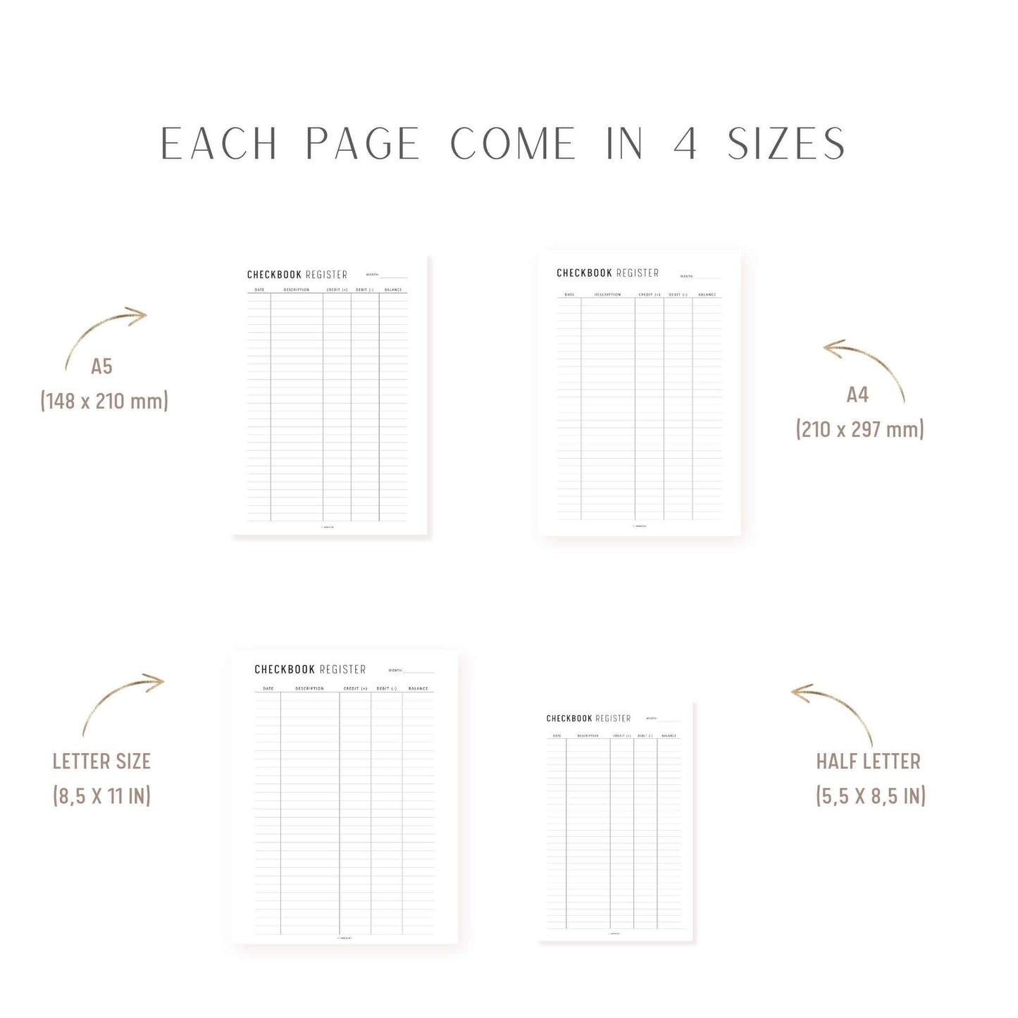 Checkbook Register Printable, Minimalist and Colorful Page, A4, A5, Letter, Half Letter