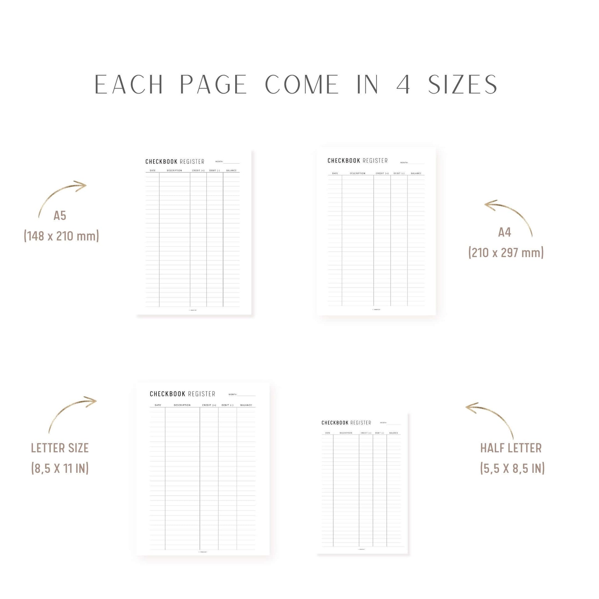 Checkbook Register Printable, Minimalist and Colorful Page, A4, A5, Letter, Half Letter