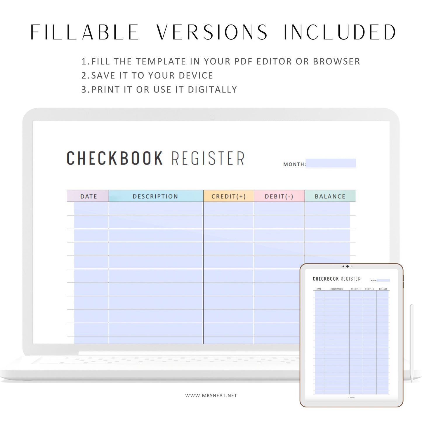 Checkbook Register Fillable
