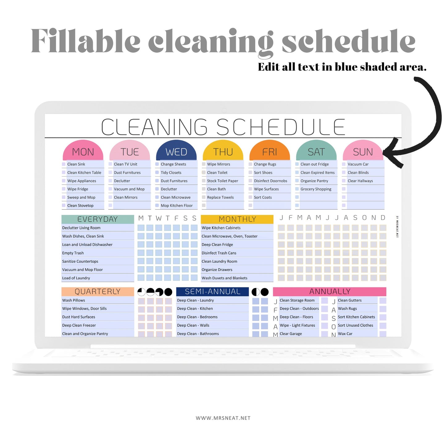 Colorful Cleaning Planner Schedule - M558