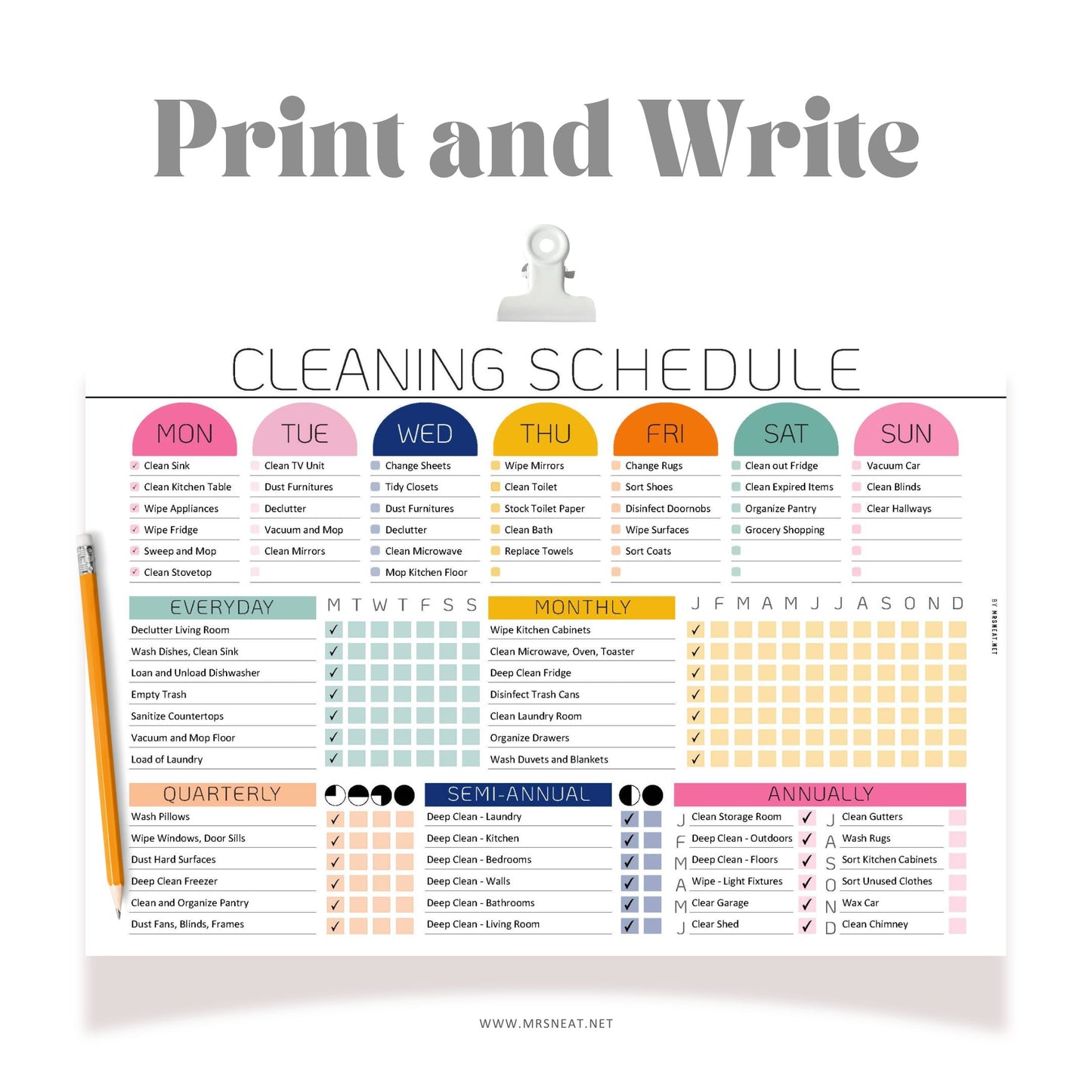 Colorful Cleaning Planner Schedule - M558