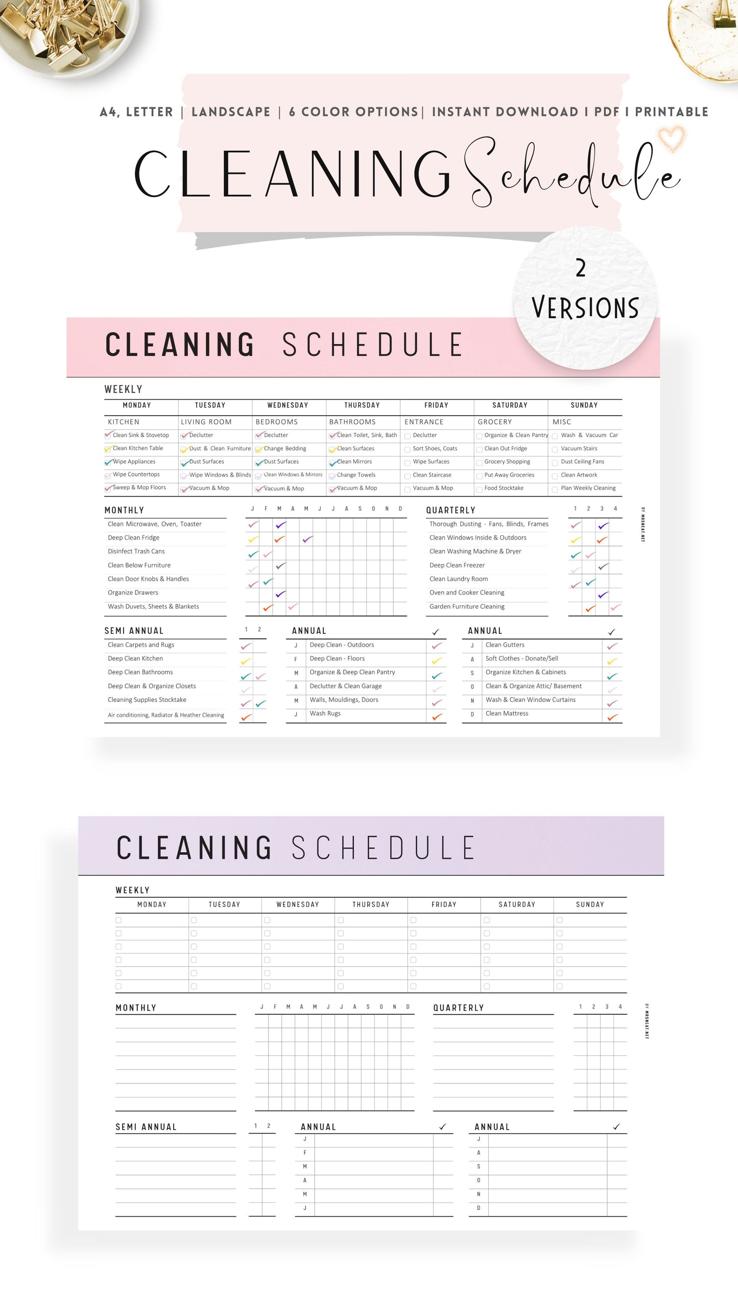 Colorful Printable Cleaning Schedule Template PDF