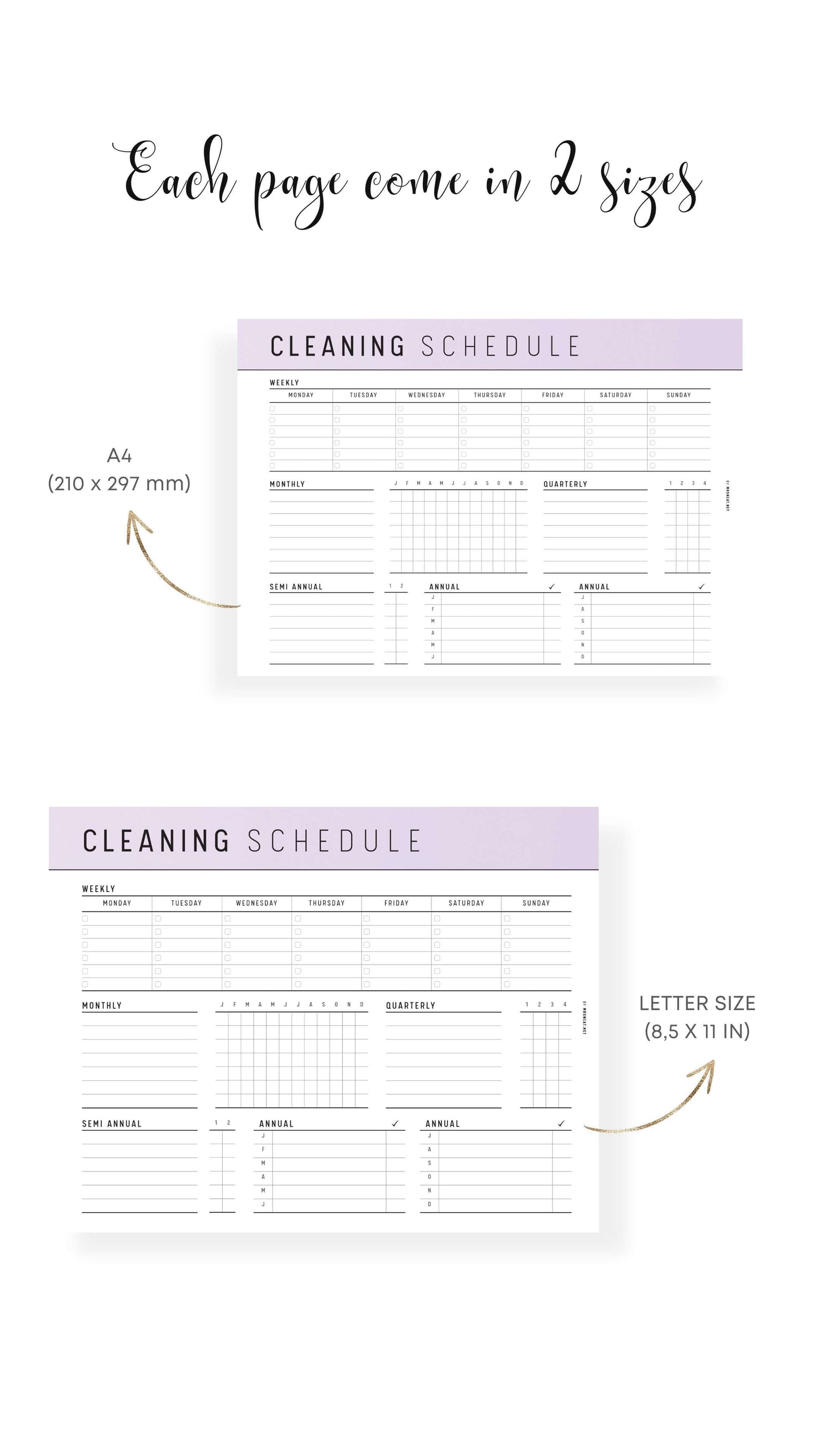A4. Letter Printable Cleaning Schedule Template PDF