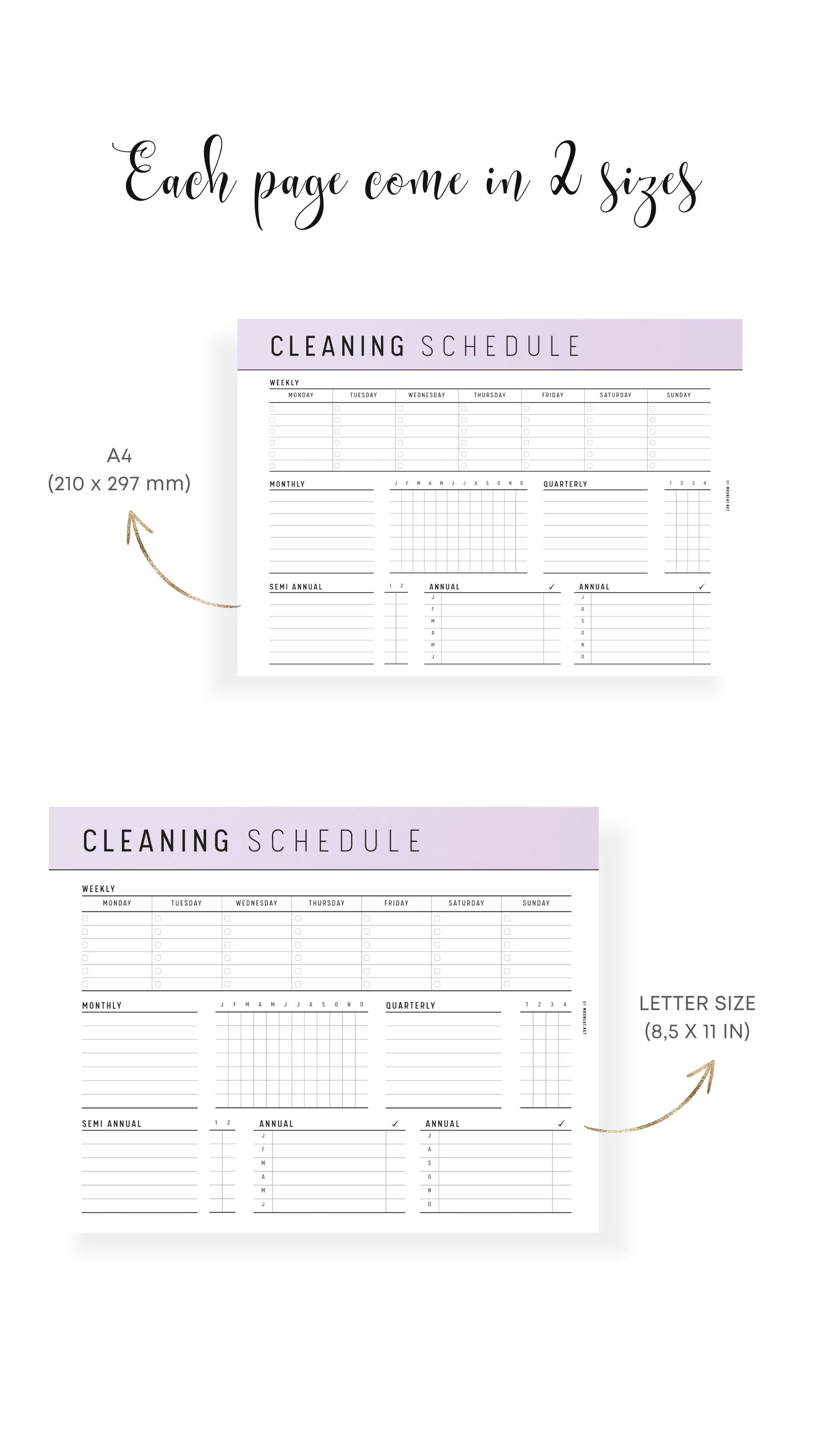 A4. Letter Printable Cleaning Schedule Template PDF