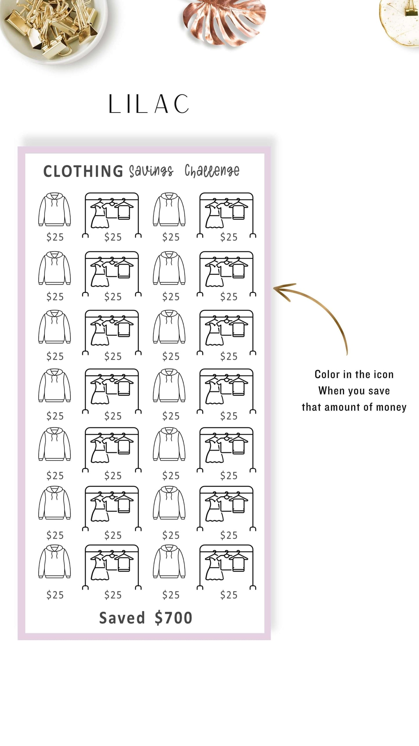 A6 Mini Saving Challenge Clothing