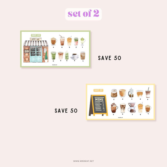 beautiful set of two coffee fund savings challenge printable A6 for low income budget tracker to save 100