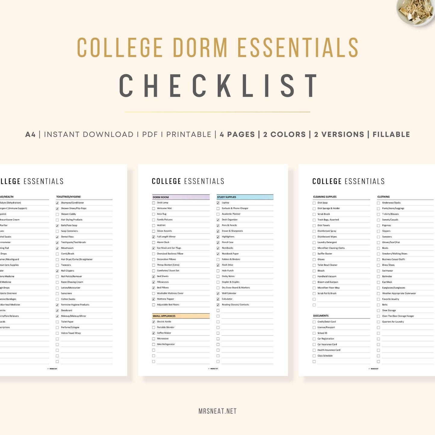 Colorful & Minimalist Editable College Dorm Essentials Checklist Printable
