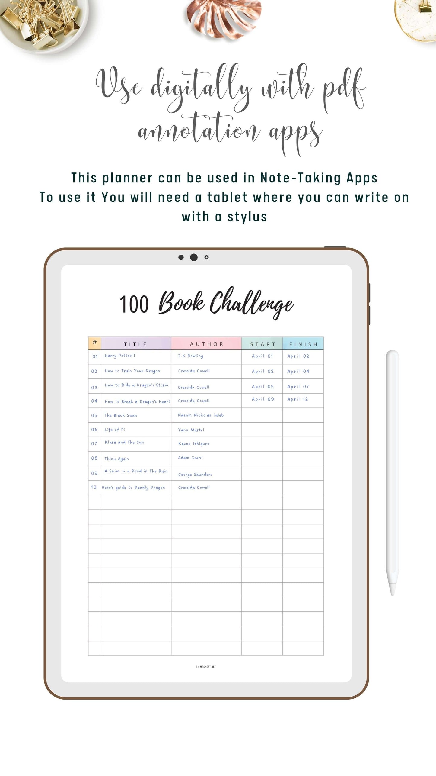 Digital Colorful 100 Book Challenge Template