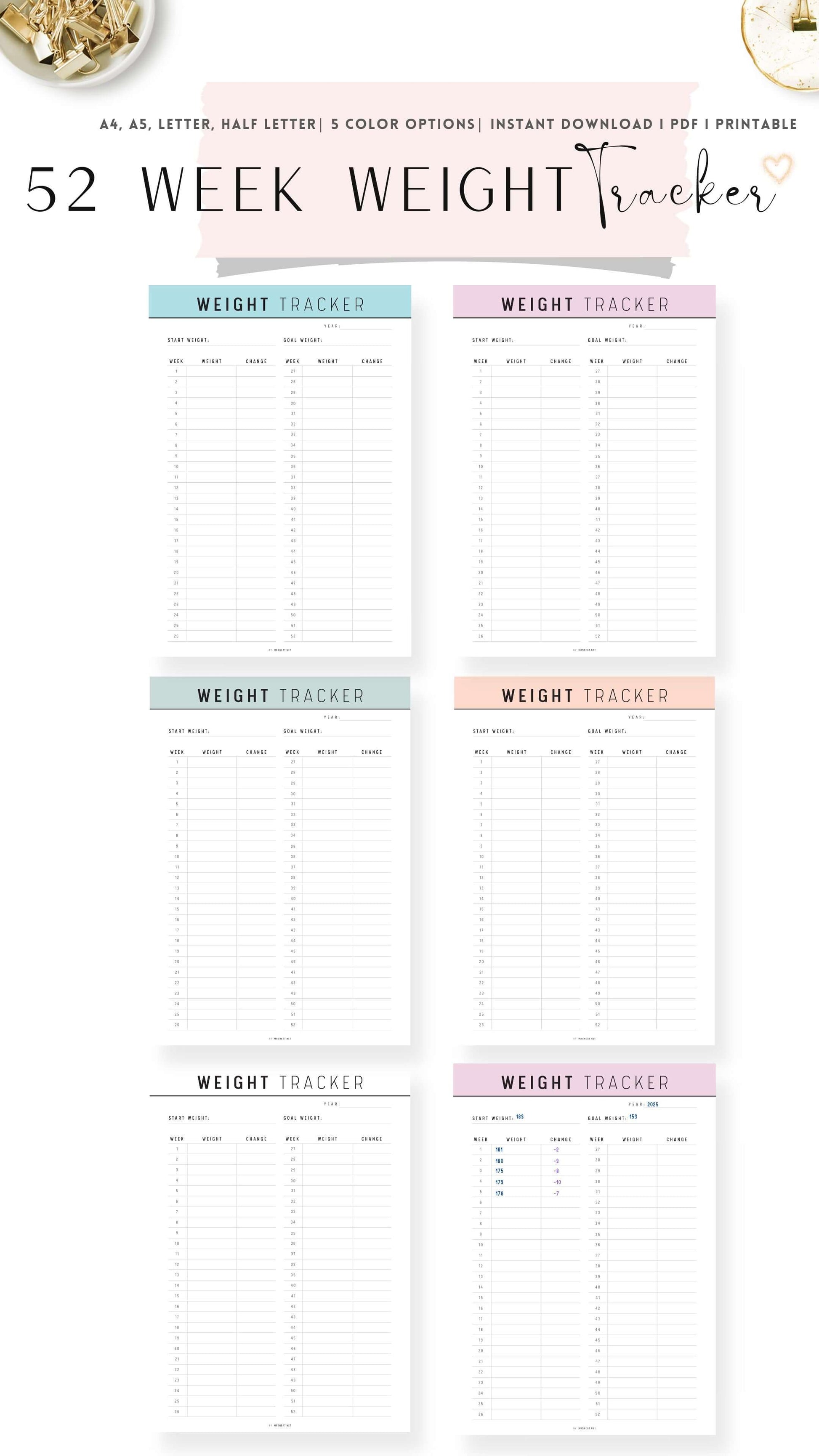 Colorful 52 Week Weight Loss Tracker Template