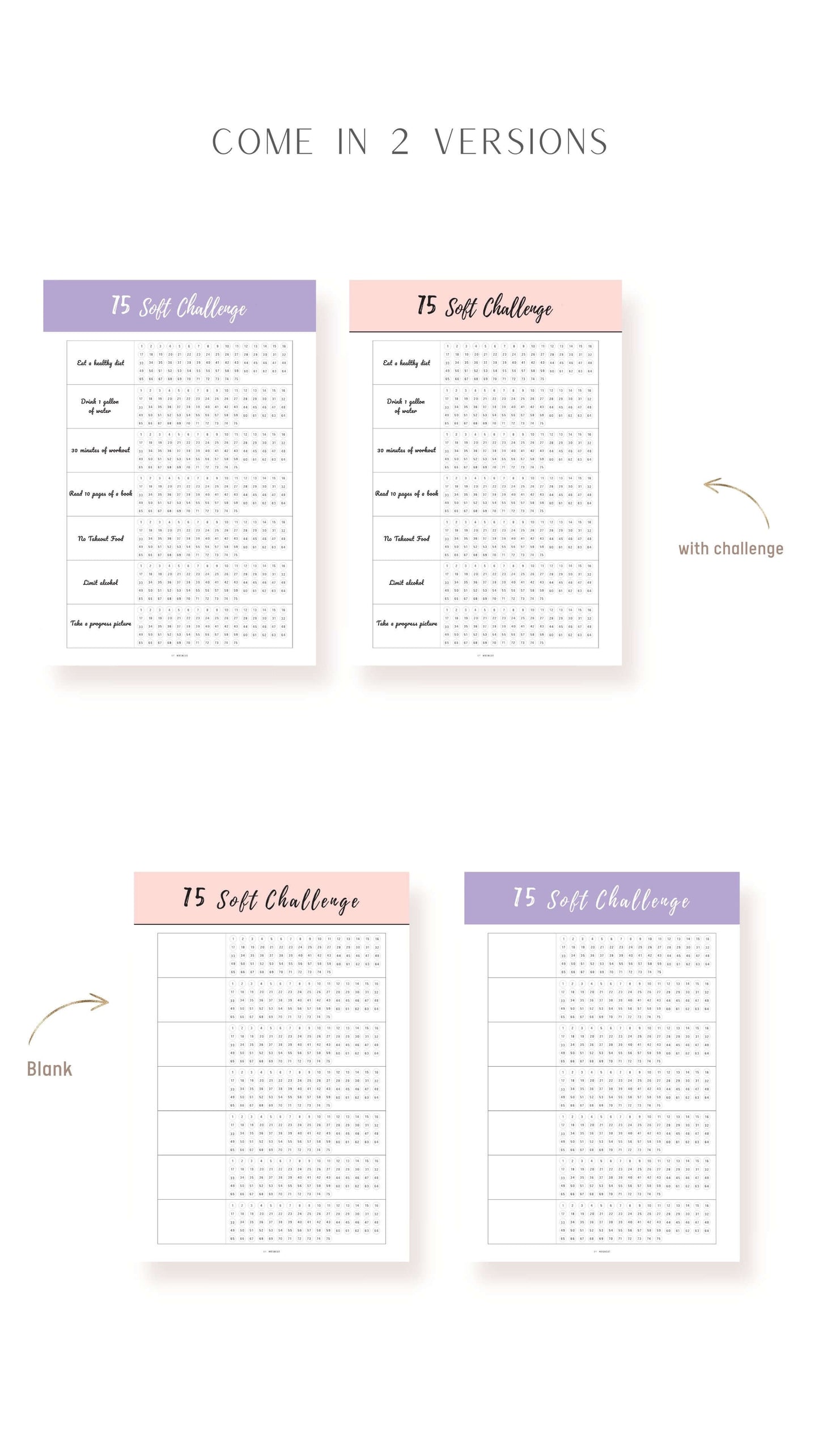 2 versions Printable 75 Soft Challenge Template