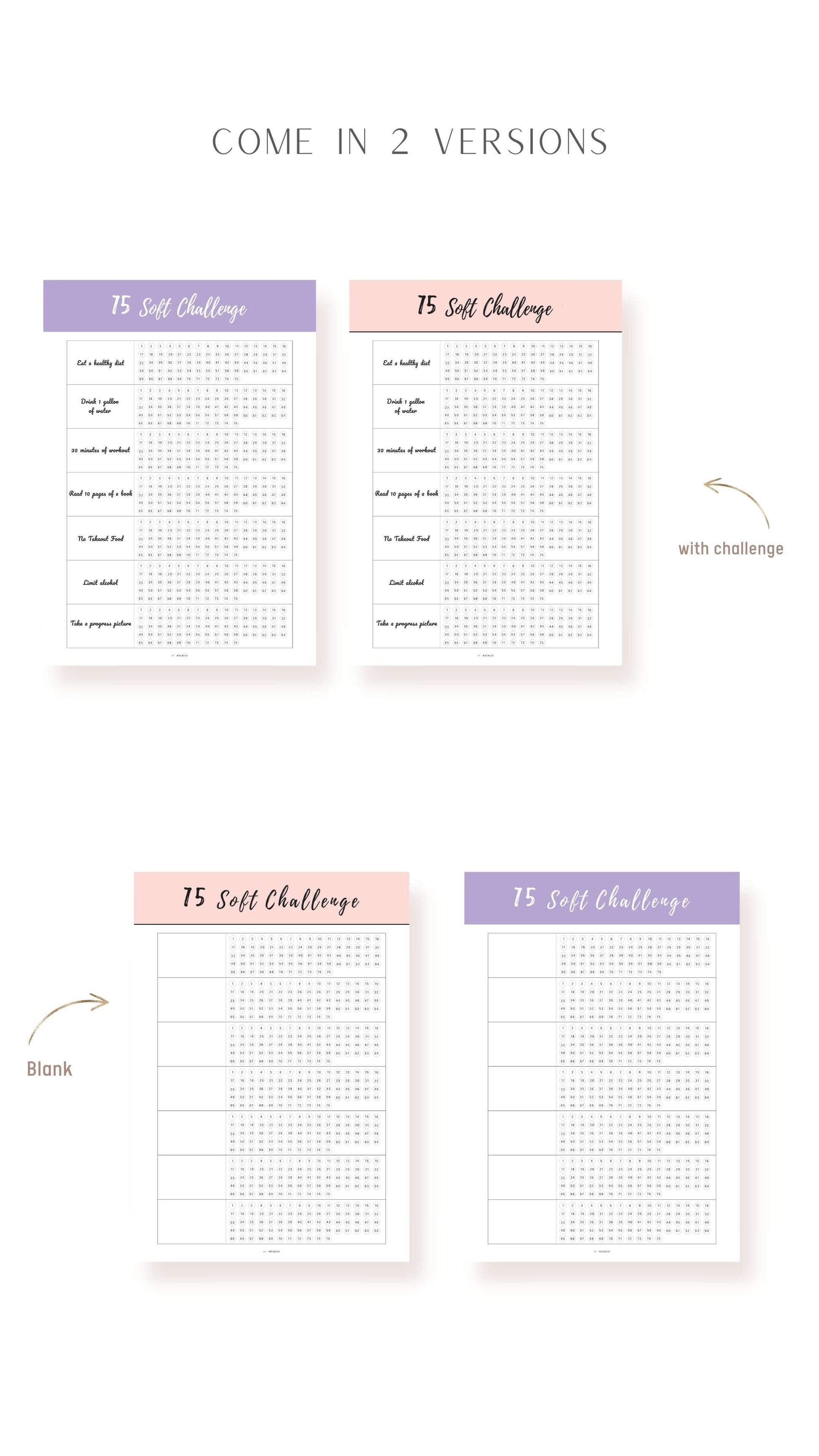 2 versions Printable 75 Soft Challenge Template
