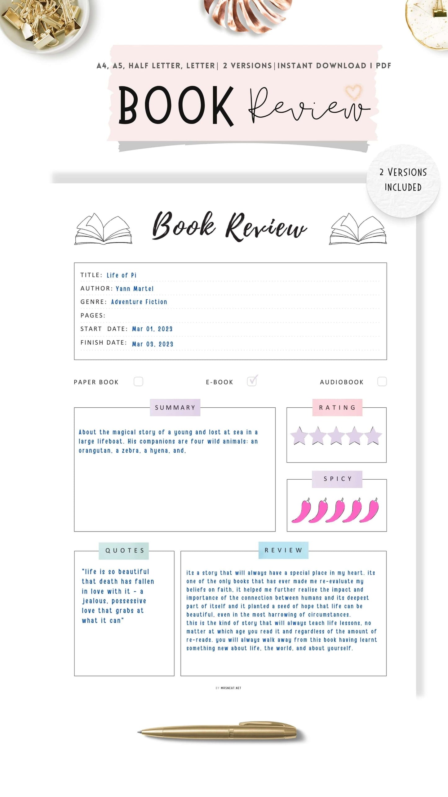 Colorful Book Review Template Printable