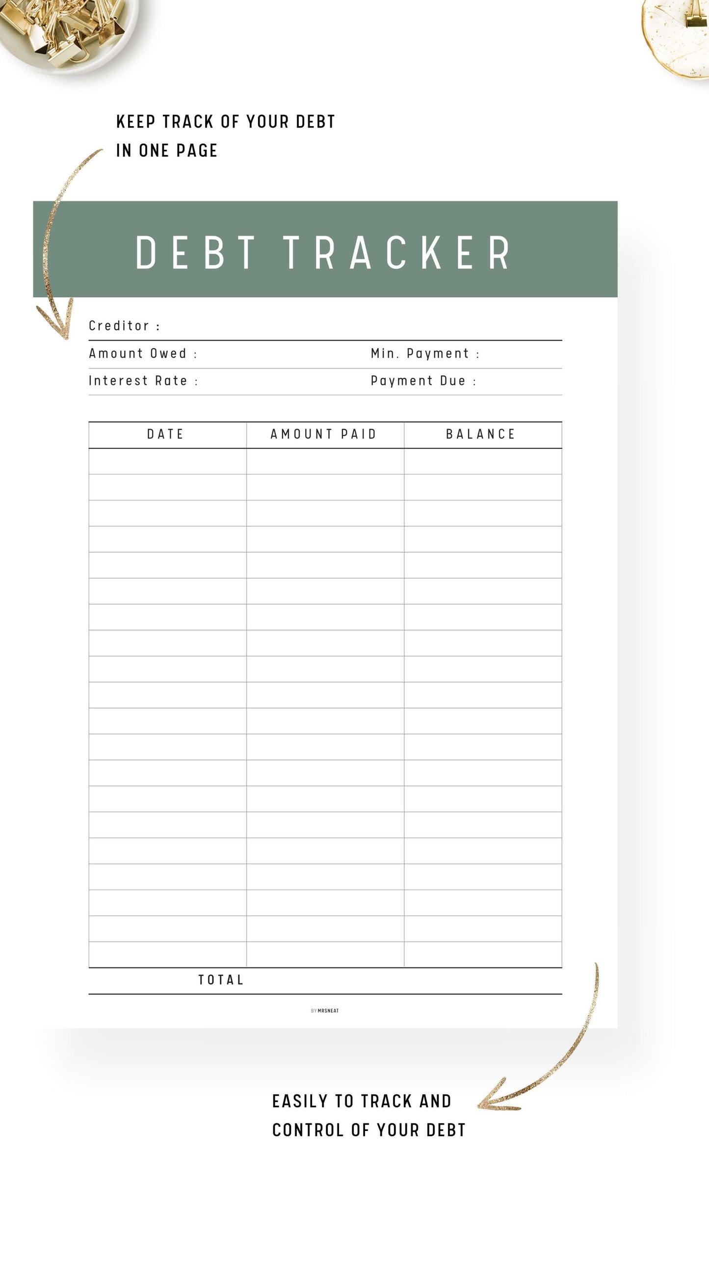 Debt Payment Tracker Template Printable