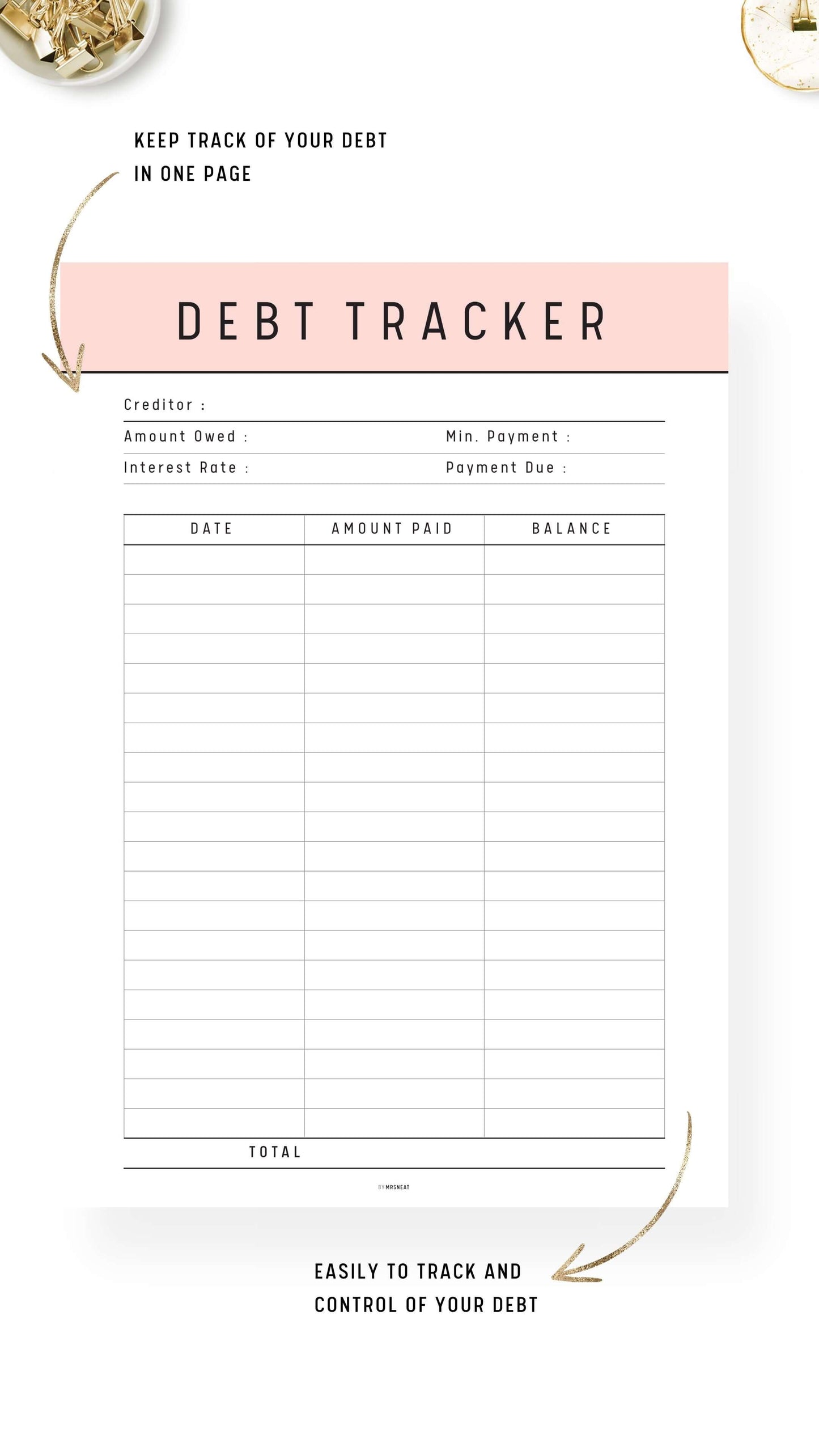 Debt Payment Tracker Template Printable