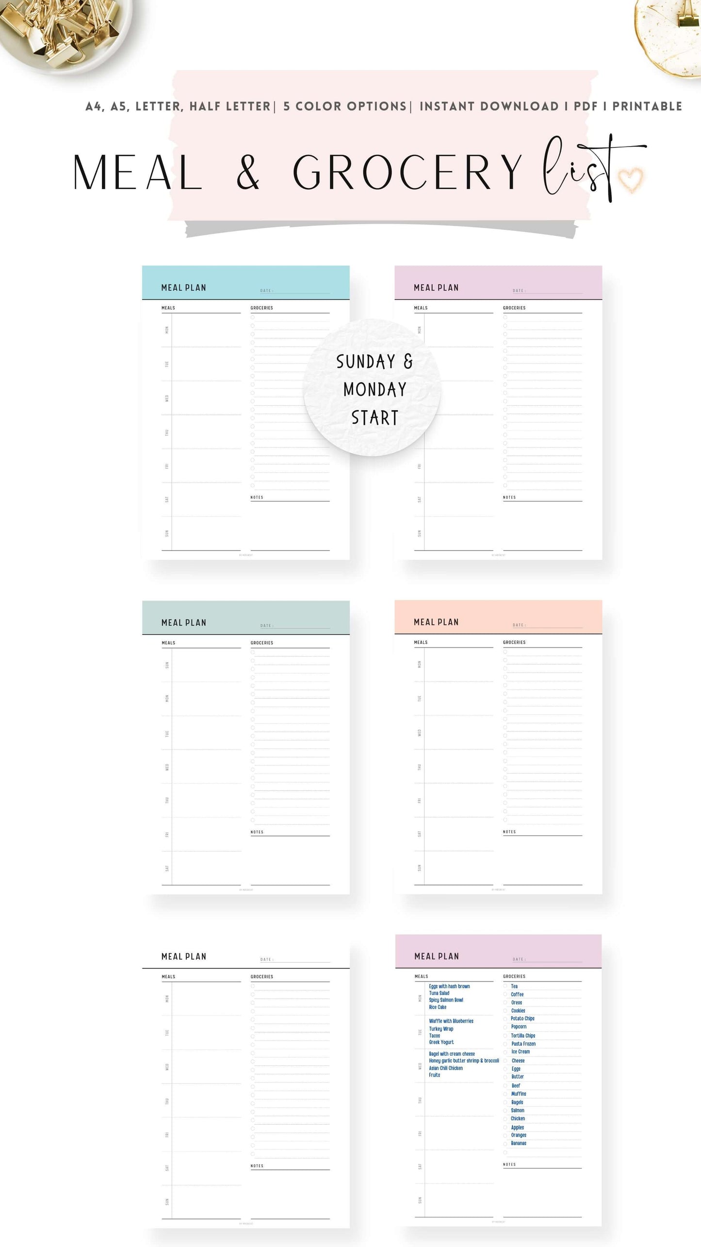 Weekly Meal Plan with Grocery List Template