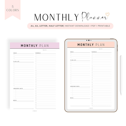 Monthly Planner Template Printable PDF