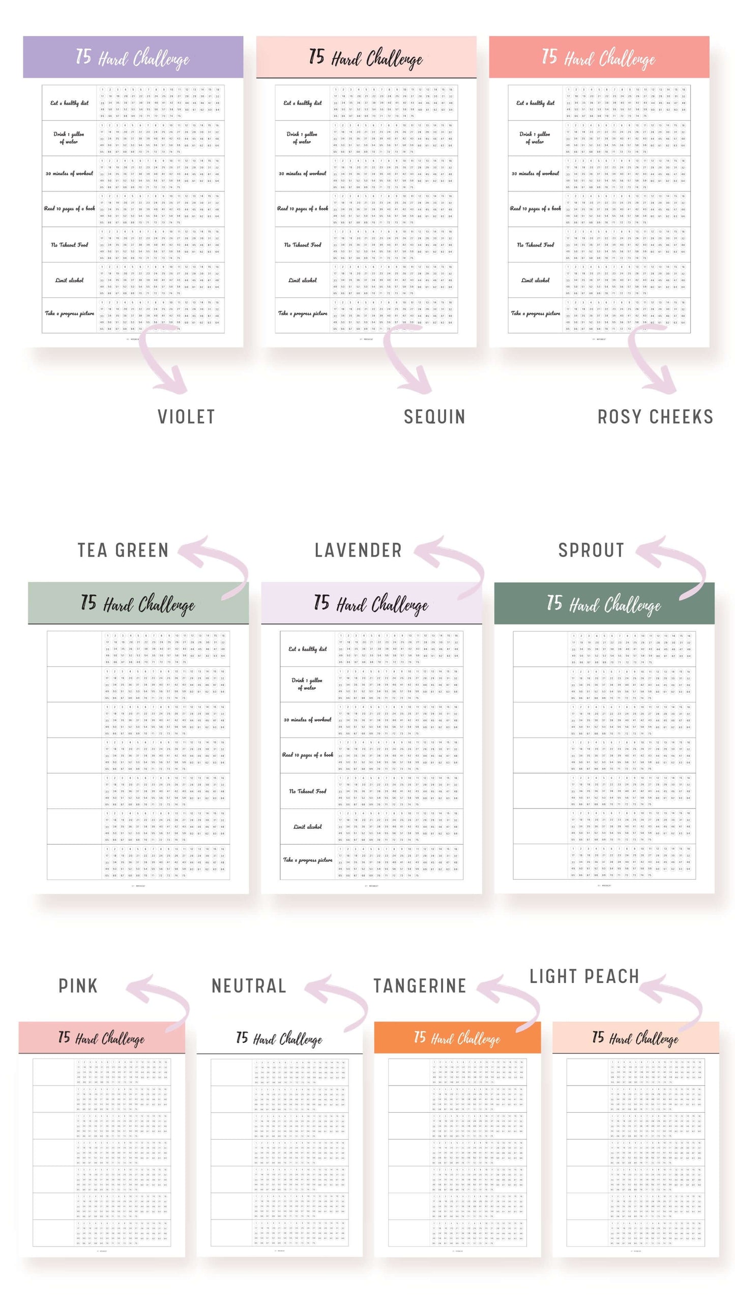 Colorful Printable 75 Hard Challenge Template
