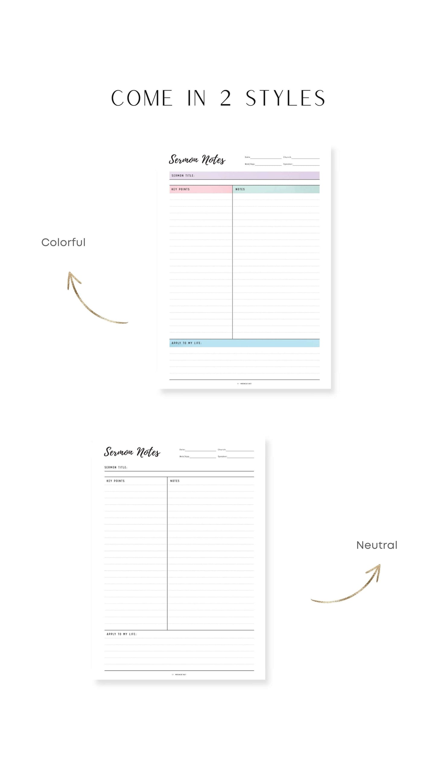 Sermon Notes Journal Printable Colorful & Neutral