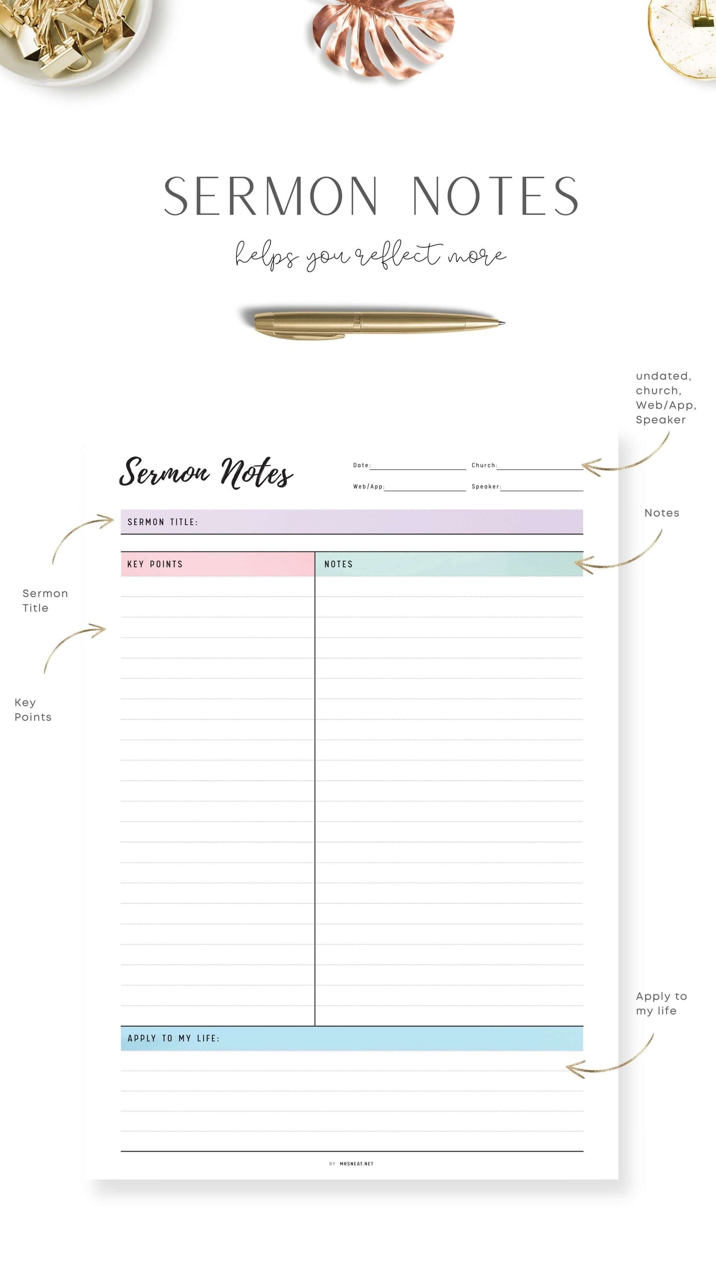 Colorful Sermon Notes Journal Printable