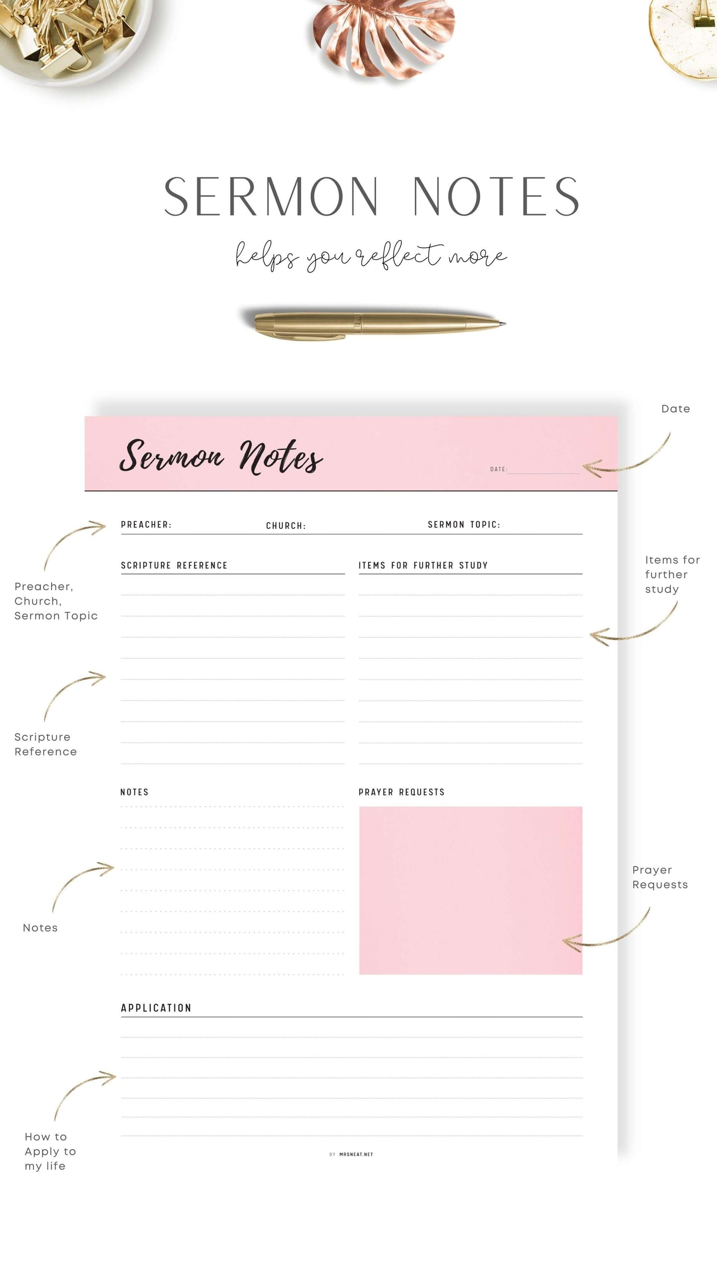 Blush Pink Printable Sermon Notes PDF